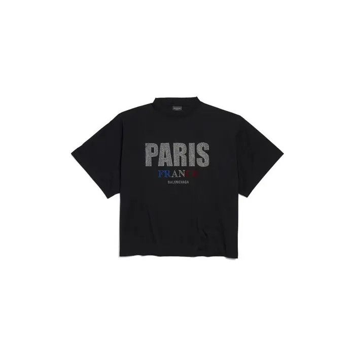 Balenciaga o1tr1nto0526 Paris Strass Cropped T-Shirt Oversized in Black Size XS / US 0-2 / IT 36-38 - 1 Thumbnail