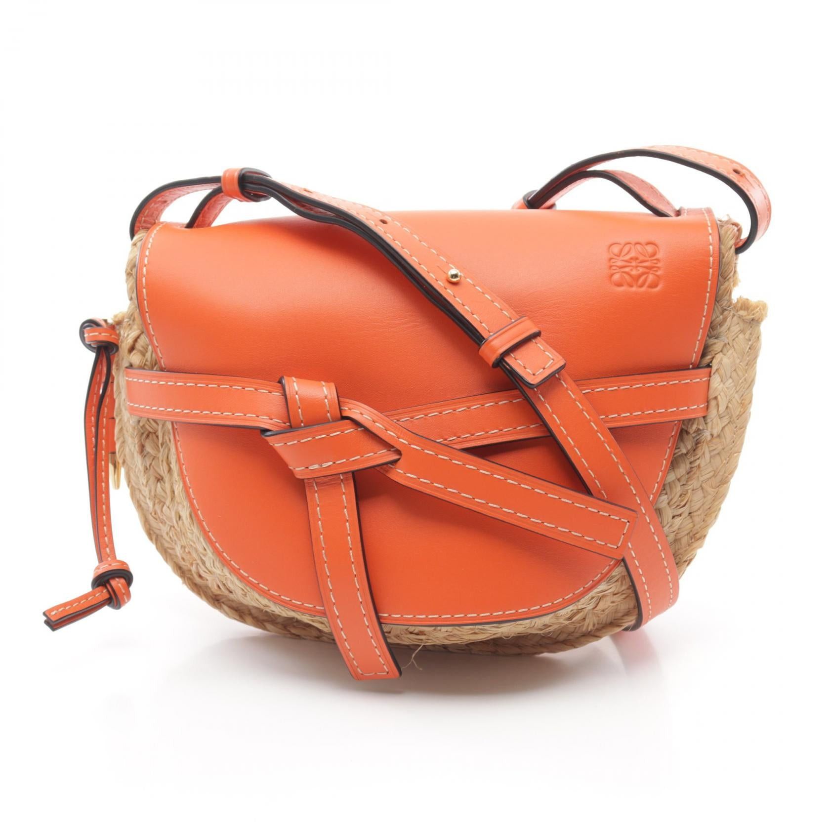 Loewe Loewe Anagram Gate Shoulder Bag Raffia Leather Beige Orange Size ONE SIZE - 1 Thumbnail