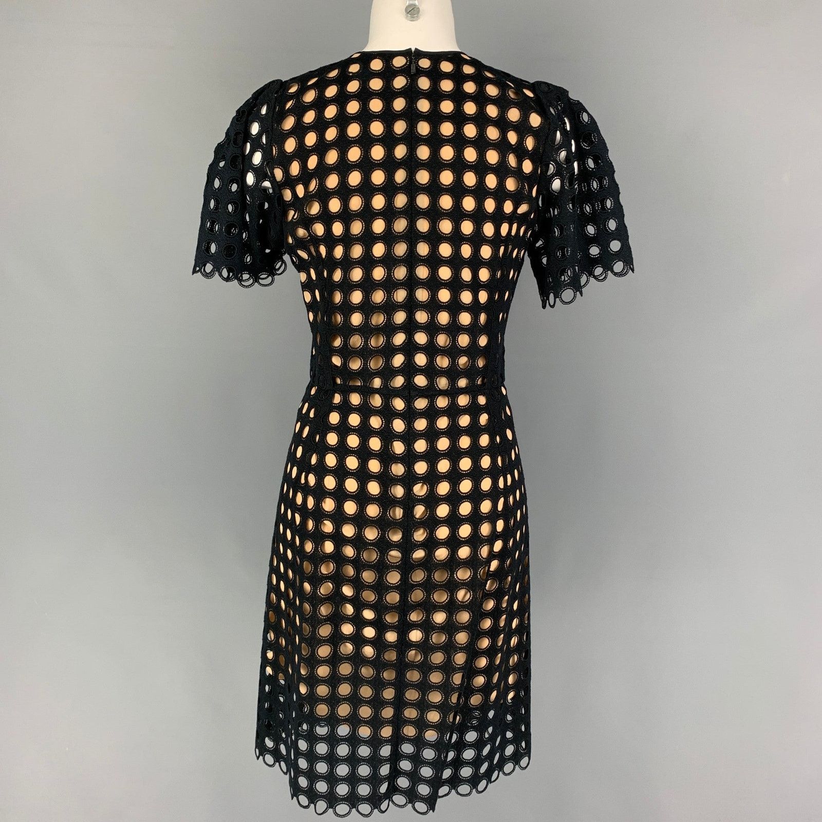 Chloe 2 Black Beige Cotton Polyester Cut Out Short Sleeve Dress Size XS / US 0-2 / IT 36-38 - 3 Thumbnail
