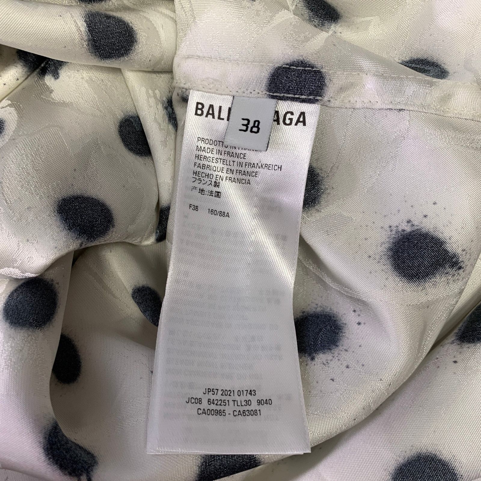 Balenciaga Size M White Black Polka Dot Viscose Silk L/S Shirt Size US M / EU 48-50 / 2 - 7 Thumbnail