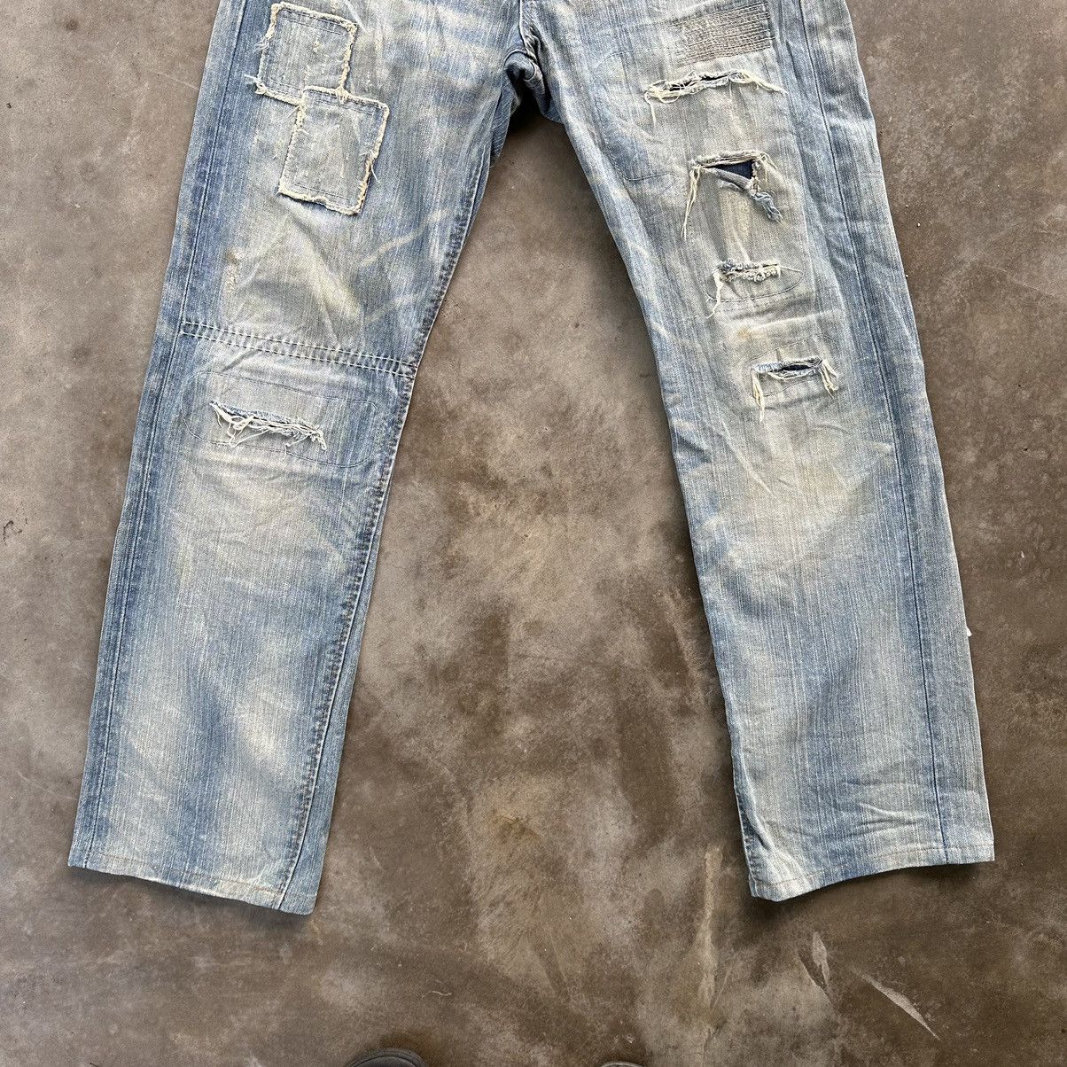 Japanese Brand Vintage 💥 Edwin Patchwork Faded Rusty Denim Jean Pant Faded Size US 32 / EU 48 - 2 Thumbnail
