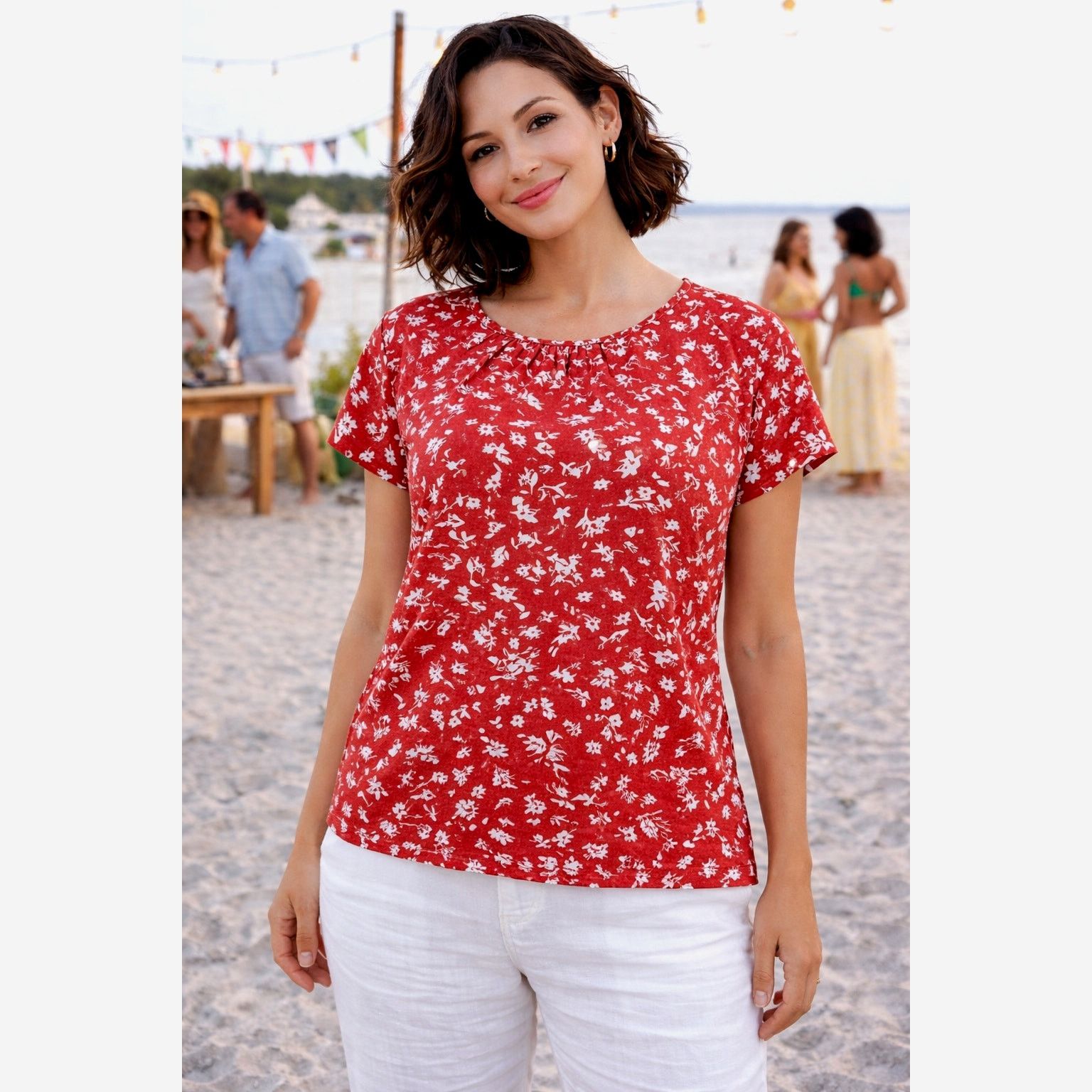 Other Monday Fun Kaden Pleated Cap Sleeve Blouse Rust/Cream M Size M / US 6-8 / IT 42-44 - 1 Thumbnail