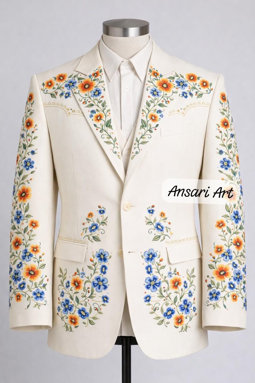 Other Men 2PC Customized Floral Embroidery Cocktail prom outfit Size 44L - 2 Thumbnail