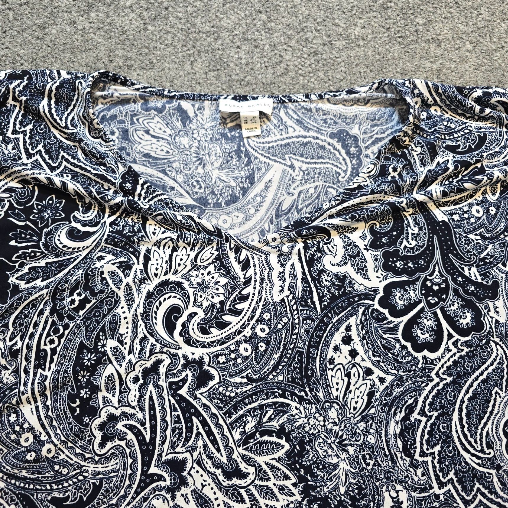 Vintage VINTAGE Susan Graver Top Women 3X Blue Floral Paisley Poncho Flowy Stretch Casual Shirt Tunic Womens Plus 3X Blue Paisley Size XXL / US 16-18 / IT 52-54 - 2 Thumbnail
