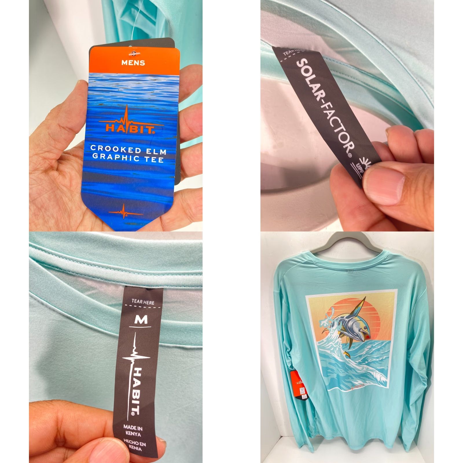 Habitat Habit Crooked ELM Graphic T-Shirt Mens M Aqua Blue Long Sleeve Solar Factor NWT Size US M / EU 48-50 / 2 - 8 Thumbnail