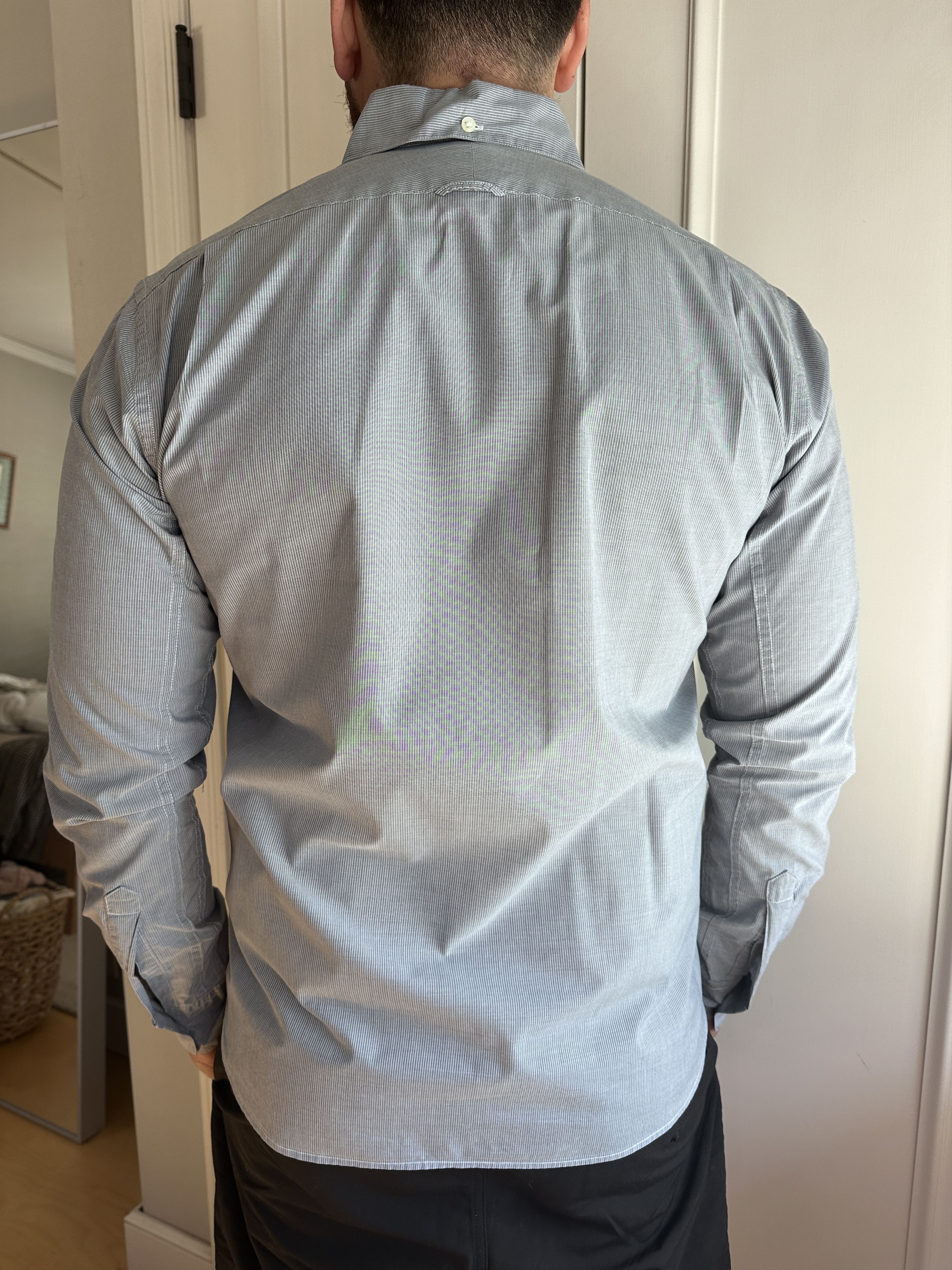 Steven Alan Single Needle Shirt, Grey Pencil Stripe Size US M / EU 48-50 / 2 - 2 Thumbnail