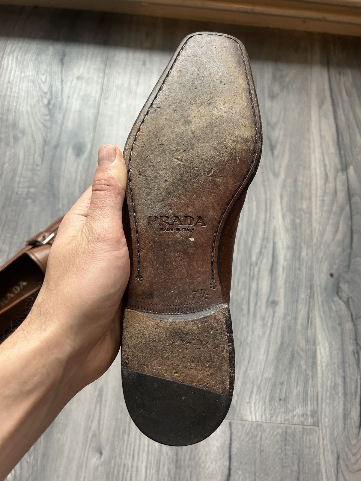Prada Prada Brown Pebbled Leather Loafers Size US 9 / EU 42 - 8 Thumbnail