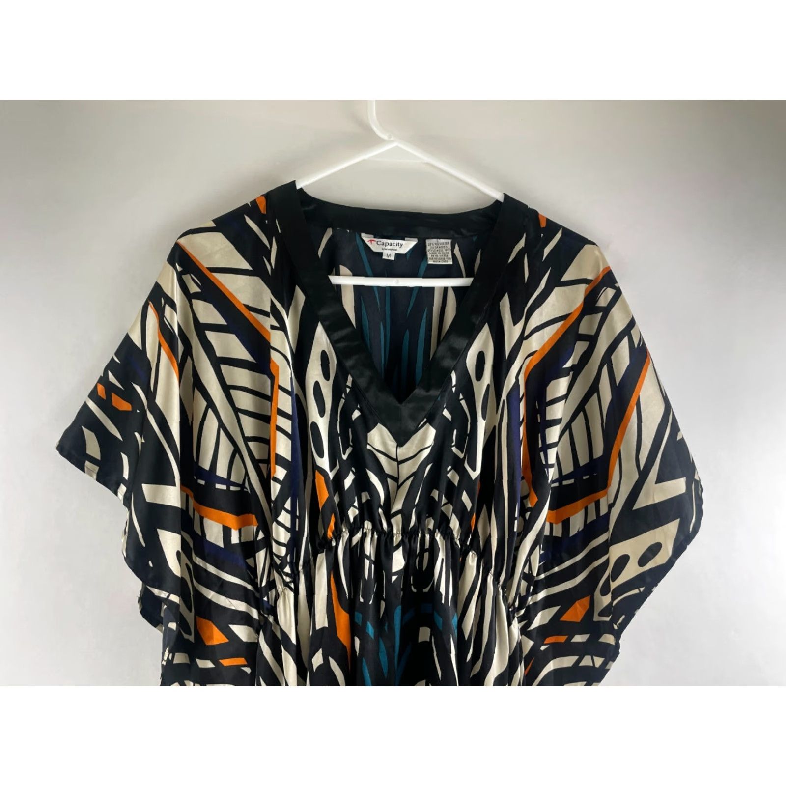 Vintage Capacity Unlimited Shirt Womens Medium Black Geometric Silky V-Neck T-Shirt Size M / US 6-8 / IT 42-44 - 3 Thumbnail