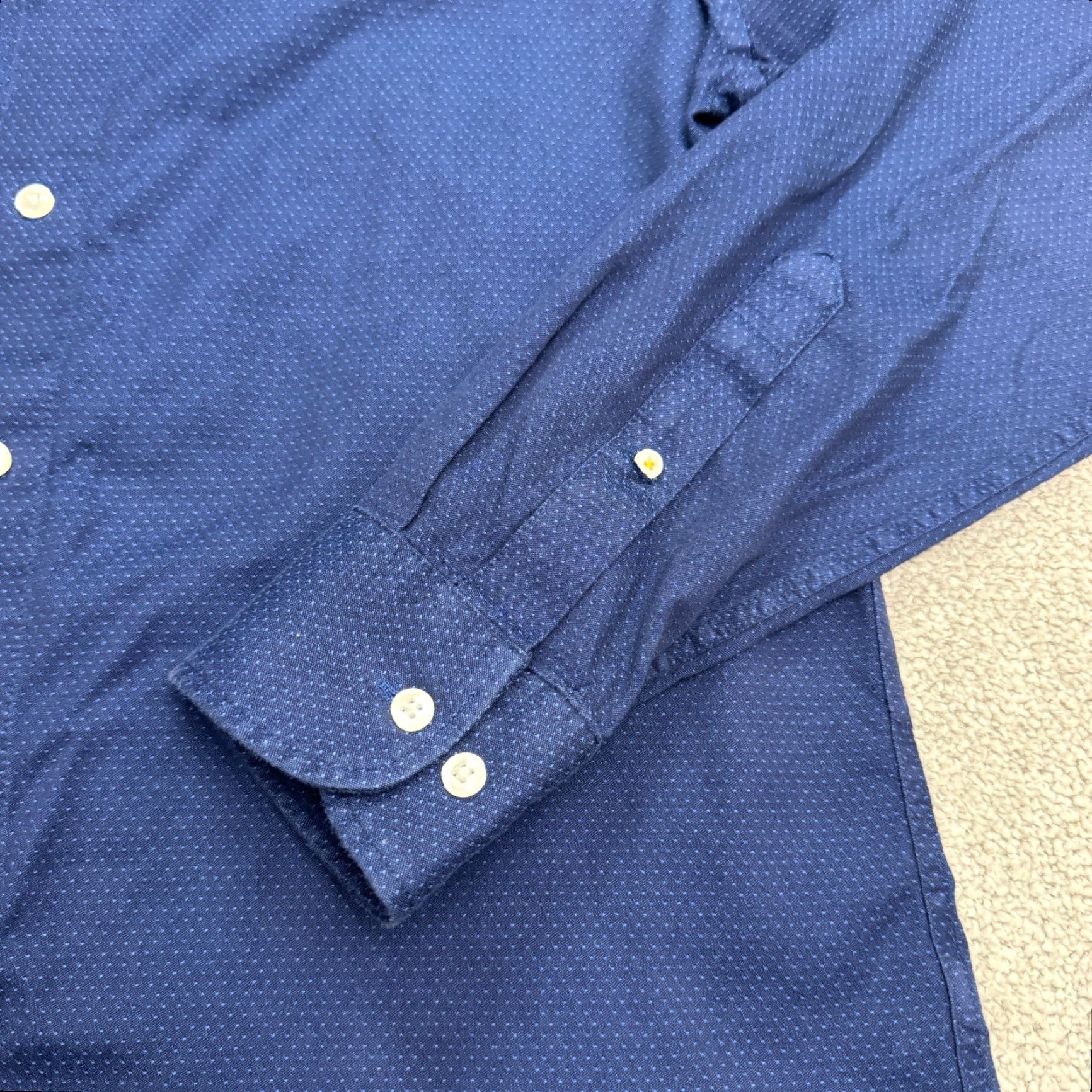 Bonobos Bonobos Dress Shirt Mens Large Blue Textured Polka Dot Slim Fit Cotton Shirt Size 42R - 5 Thumbnail