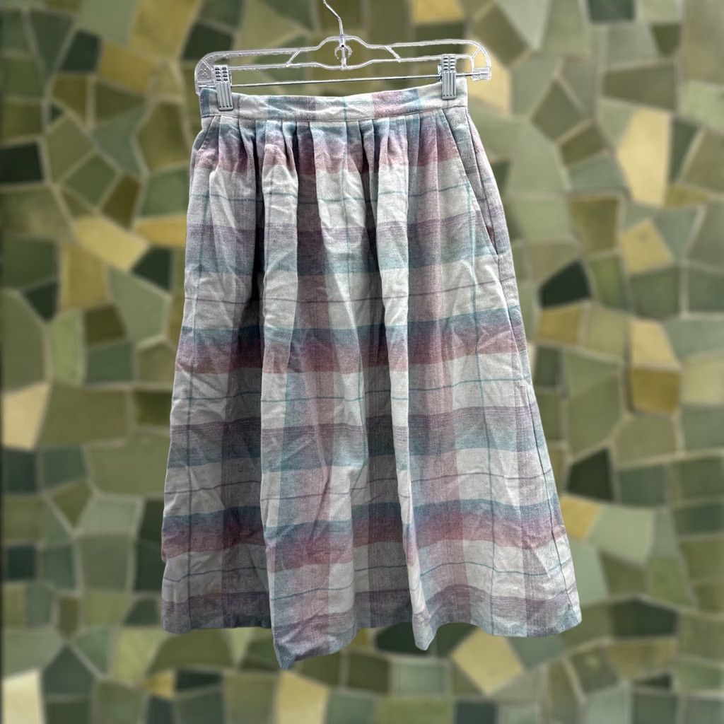 Pinko VINTAGE Jr. Things Skirt Size 7 Pink Blue Plaid Knee Length A-Line Womens Size 28" / US 6 / IT 42 - 1 Thumbnail