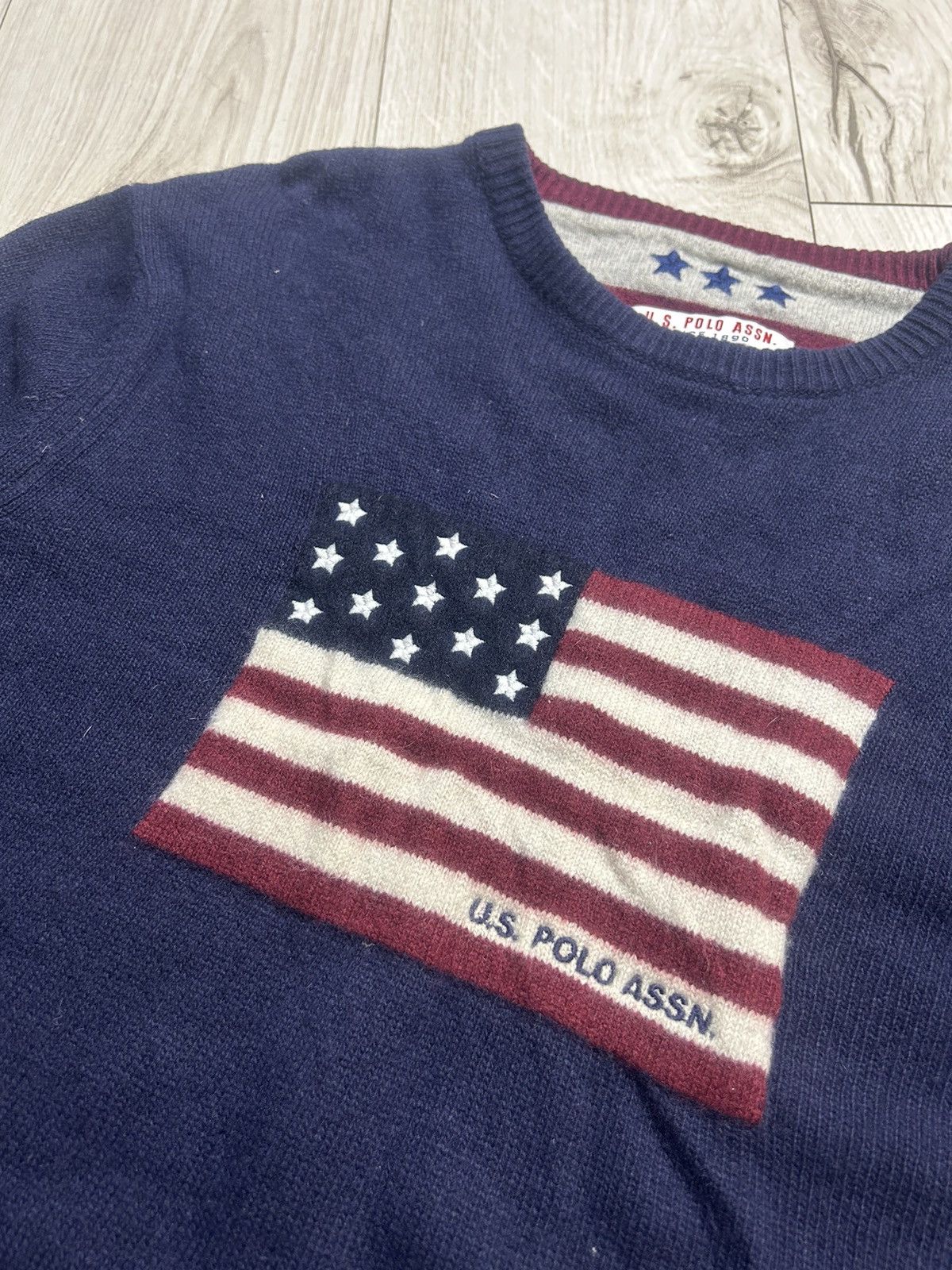 Polo Ralph Lauren × Vintage U.S. POLO ASSN Jeans Vintage Big USA Flag Logo wool sweater Size US XL / EU 56 / 4 - 2 Thumbnail