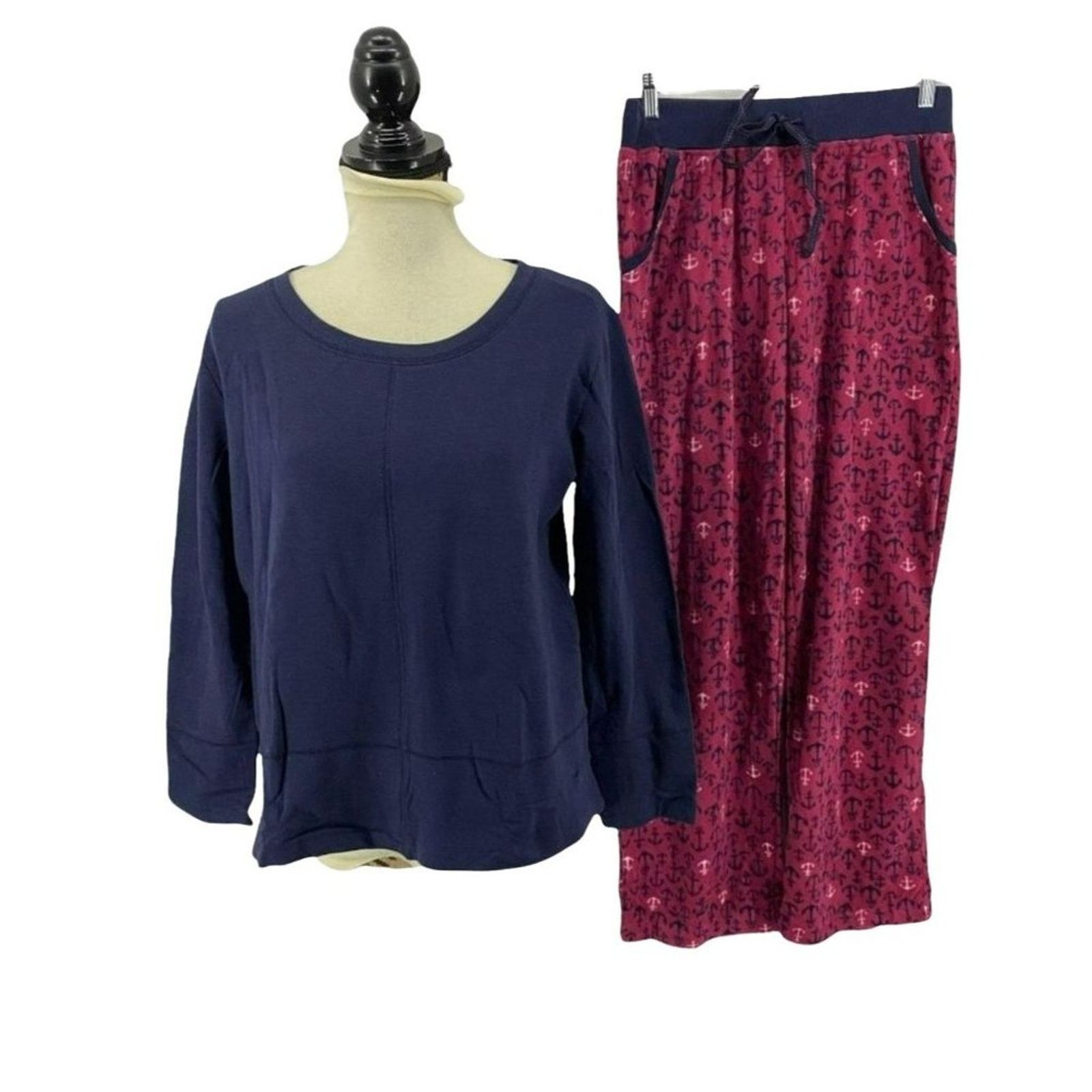 Nautica Nautica Womens Navy Anchor Print Fleece Pajama Set Medium Size ONE SIZE - 1 Thumbnail