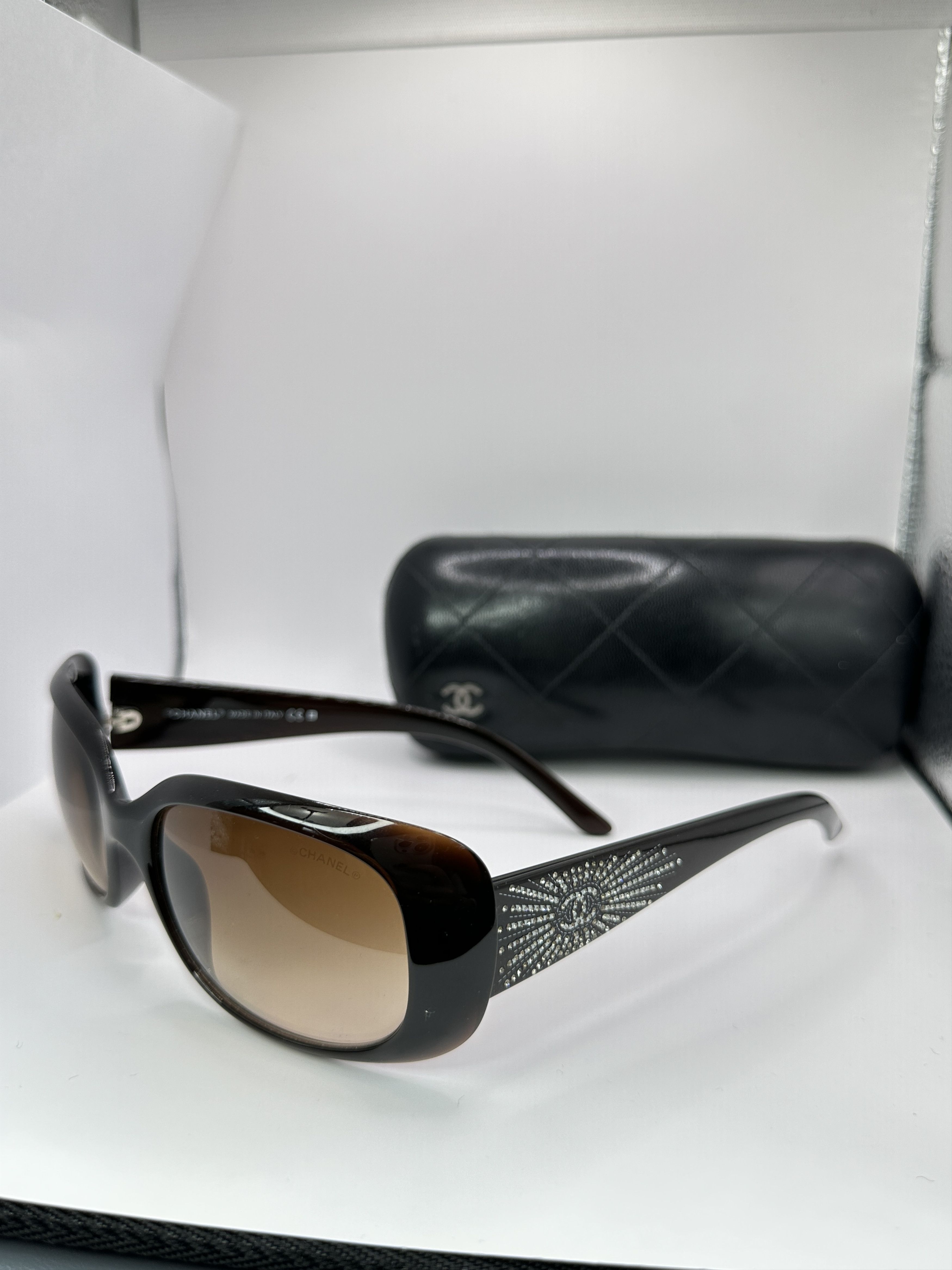 Vintage Chanel Swarovski Crystal CC Logo 00s Sunglasses