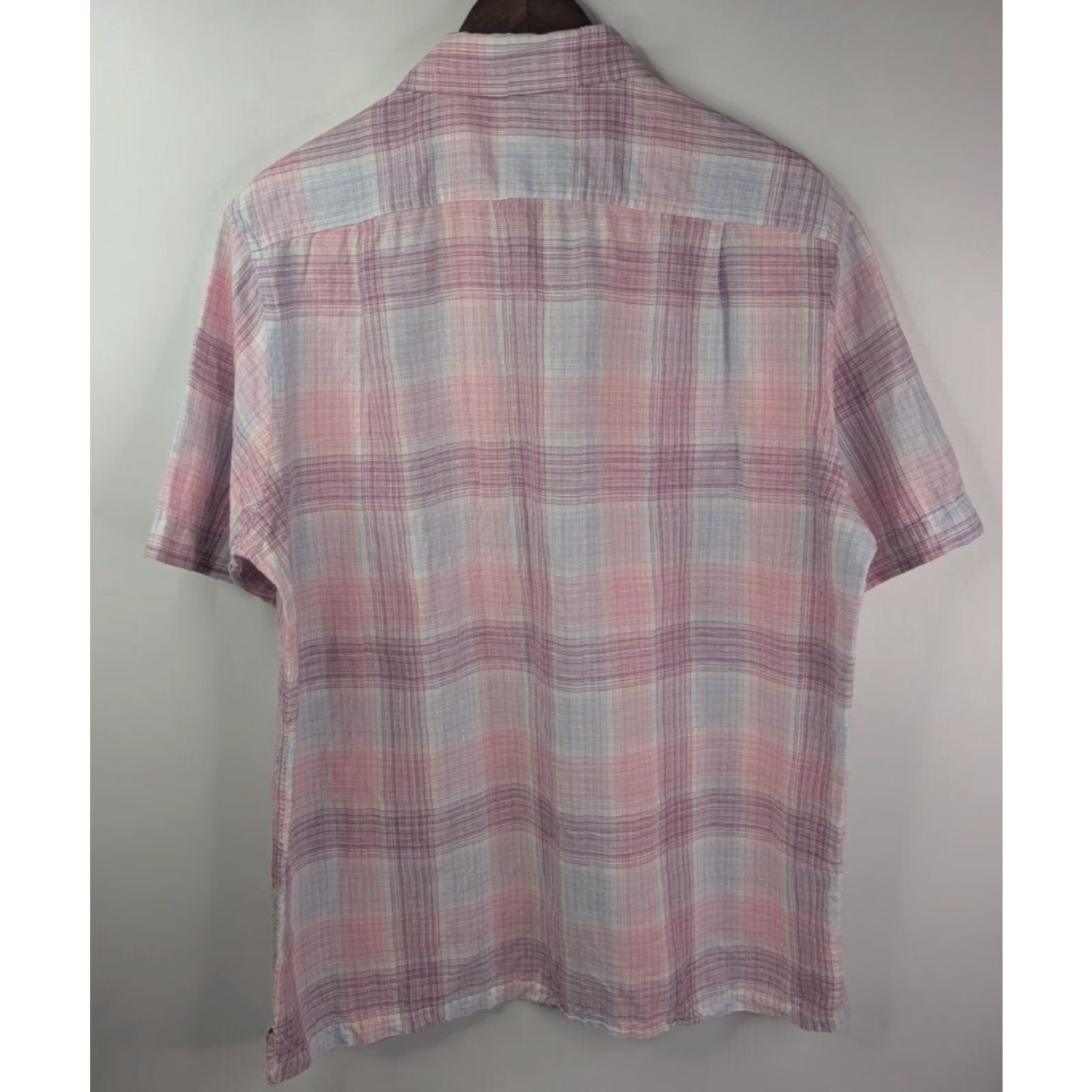 Tasso Elba Tasso Elba Shirt Men's Large Pink Linen Short Sleeve Button-Up Plaid Collared Casual Shirt (Button) Size US L / EU 52-54 / 3 - 2 Thumbnail