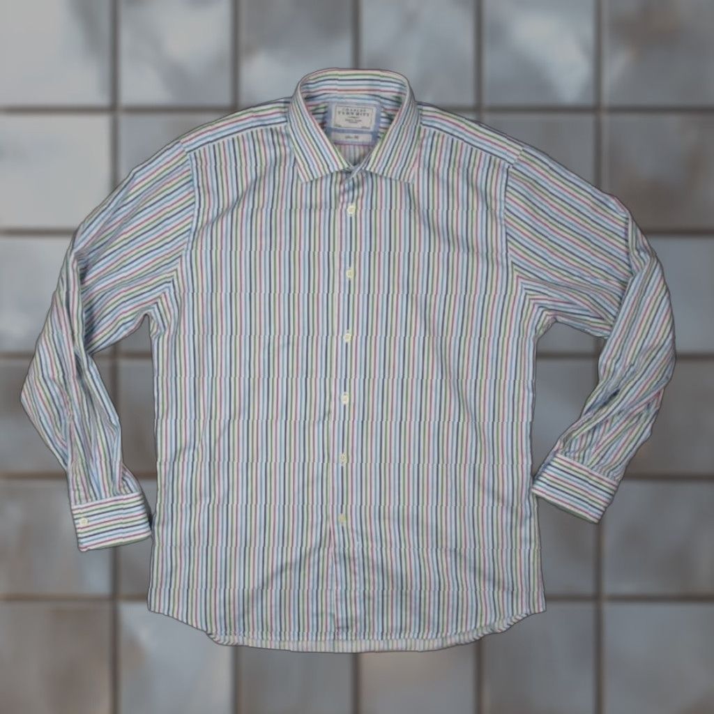 Charles Tyrwhitt Charles Tyrwhitt Dress Shirt Men Slim Fit Multicolor Striped Button Up Flip Cuff 17 35 Size 34R - 1 Thumbnail