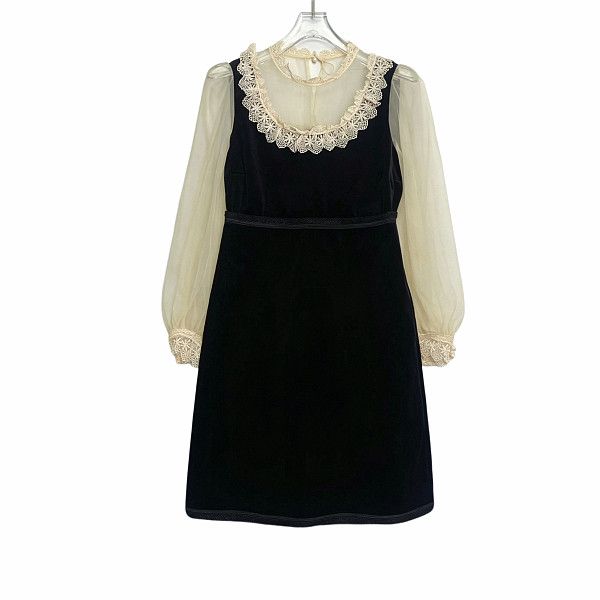 Gucci Gucci Velvet Lace Trim Mini Dress Size 36 Size XS / US 0-2 / IT 36-38 - 1 Thumbnail