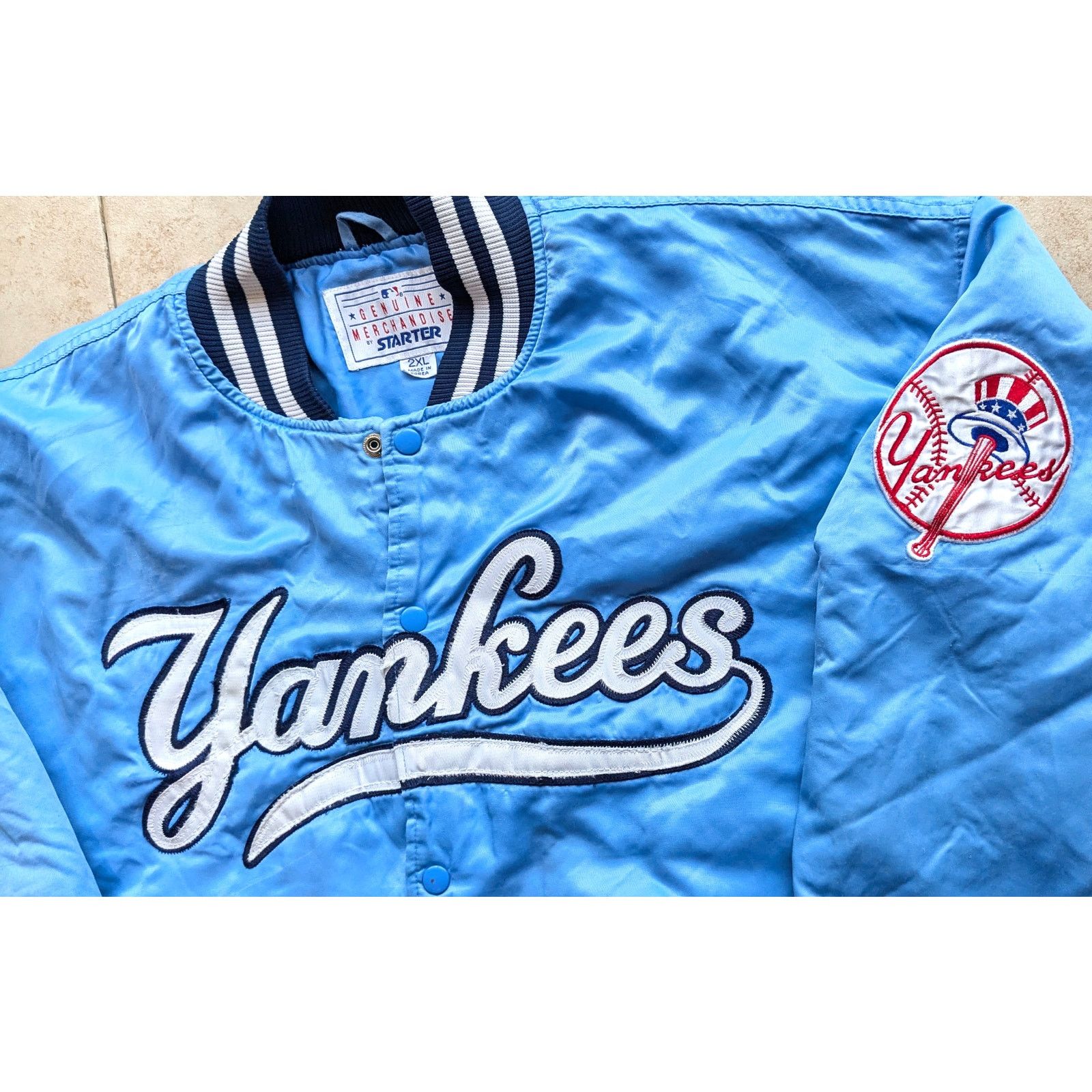 MLB × Starter NY Yankees 90s STARTER satin BABY BLUE bomber 2XL MLB vtg Size US XXL / EU 58 / 5 - 1 Thumbnail