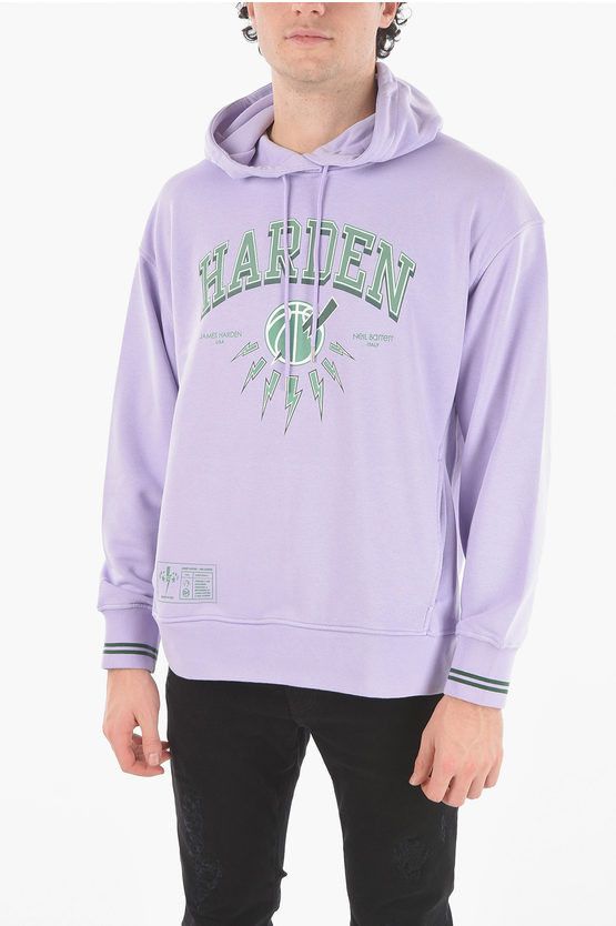 image of James Harden X Neil Barrett Easy Fit Hoodie With Printed Log in Violet, Men's (Size XL)