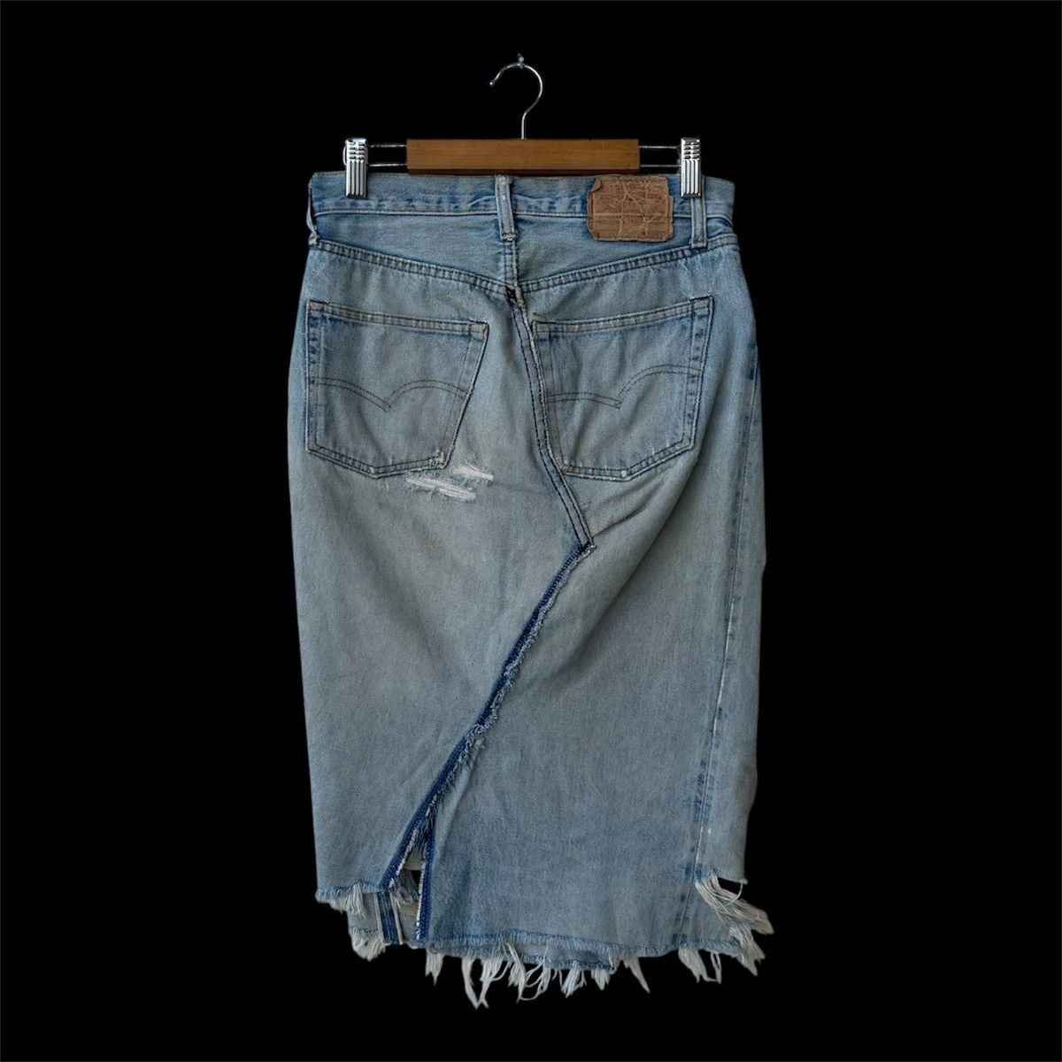 Levi's Thrashed 70s Levi’s 501 REDLINE Selvedge Reworked DenimSkirt Size 29" - 2 Thumbnail