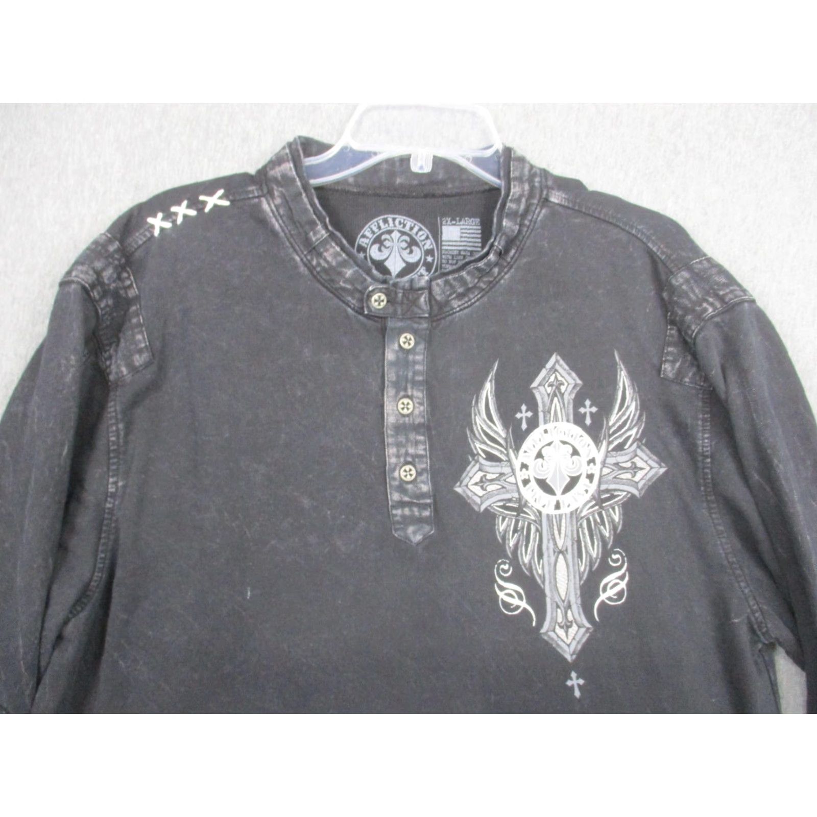 Affliction Affliction Henley Shirt Mens 2XL Live Fast Cross Graphic Made USA Long Sleeve Shirt Size US XXL / EU 58 / 5 - 6 Thumbnail