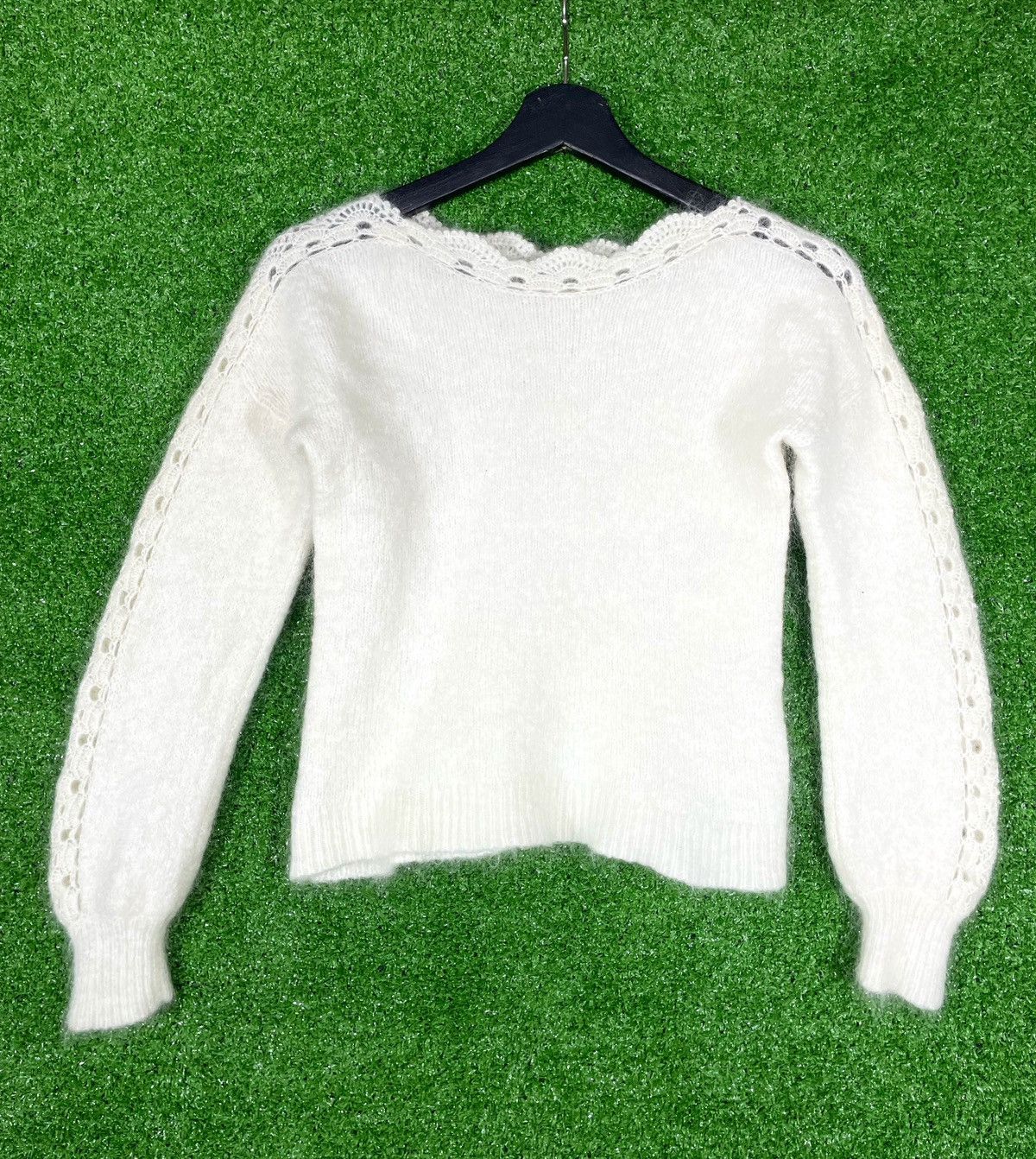 image of Designer Mohair White Knit Sweater Wool Paris Sezane Size S, Women's