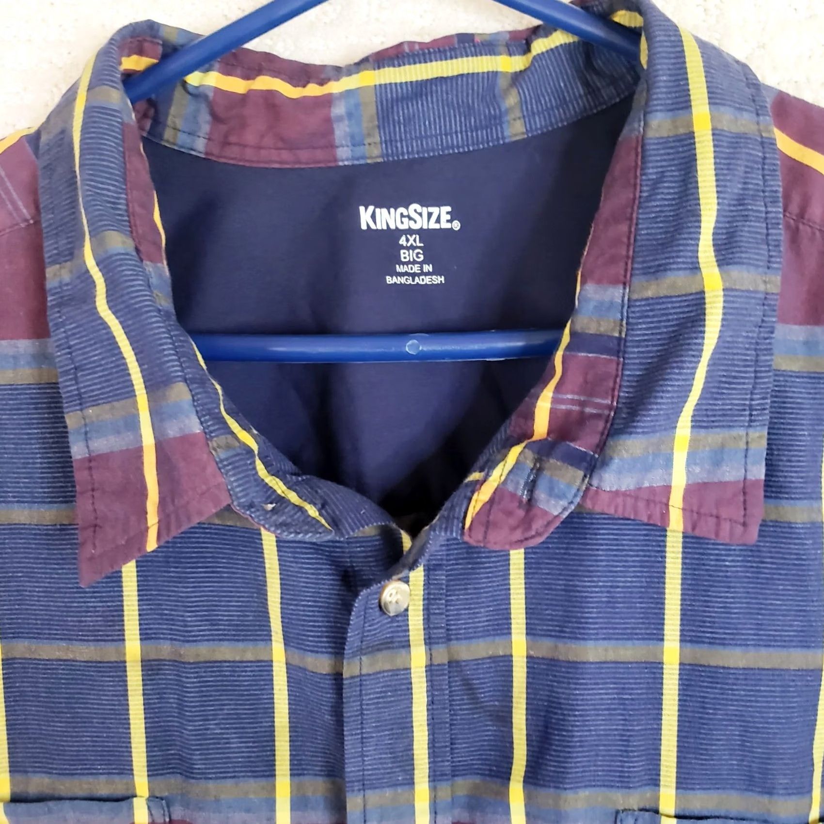 Vintage KINGSIZE Shirt Men Big 4XL Blue Plaid Short Sleeve Button Front Pockets Size US XXL / EU 58 / 5 - 4 Thumbnail