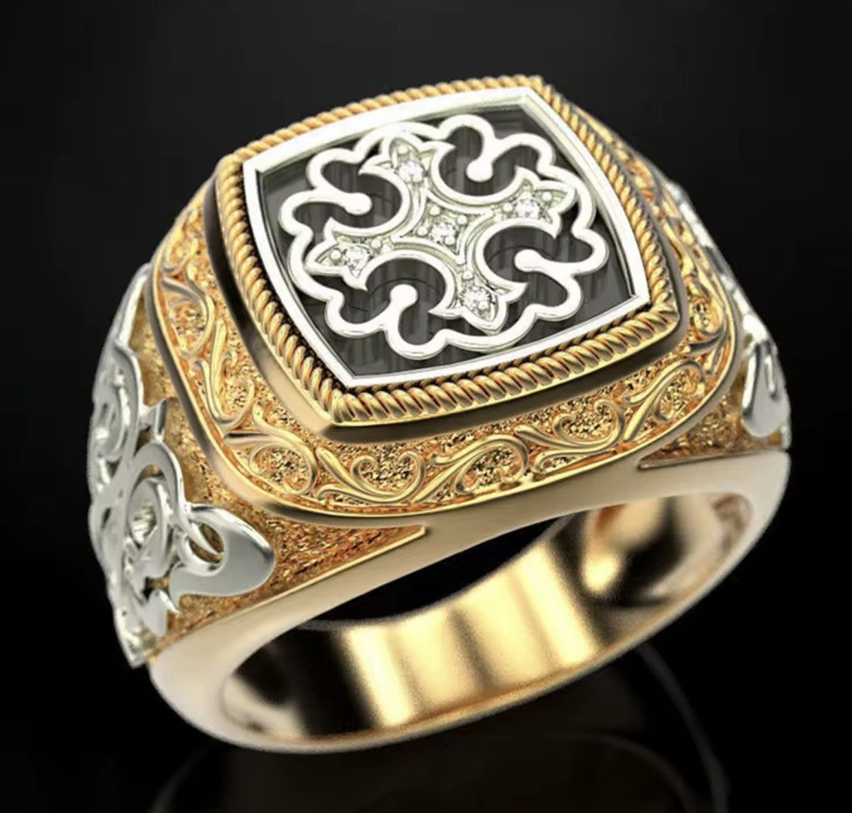 Jewelry × Vintage Punk Carved Pattern Rings Cross Hollow Design Geometry Size ONE SIZE - 1 Thumbnail