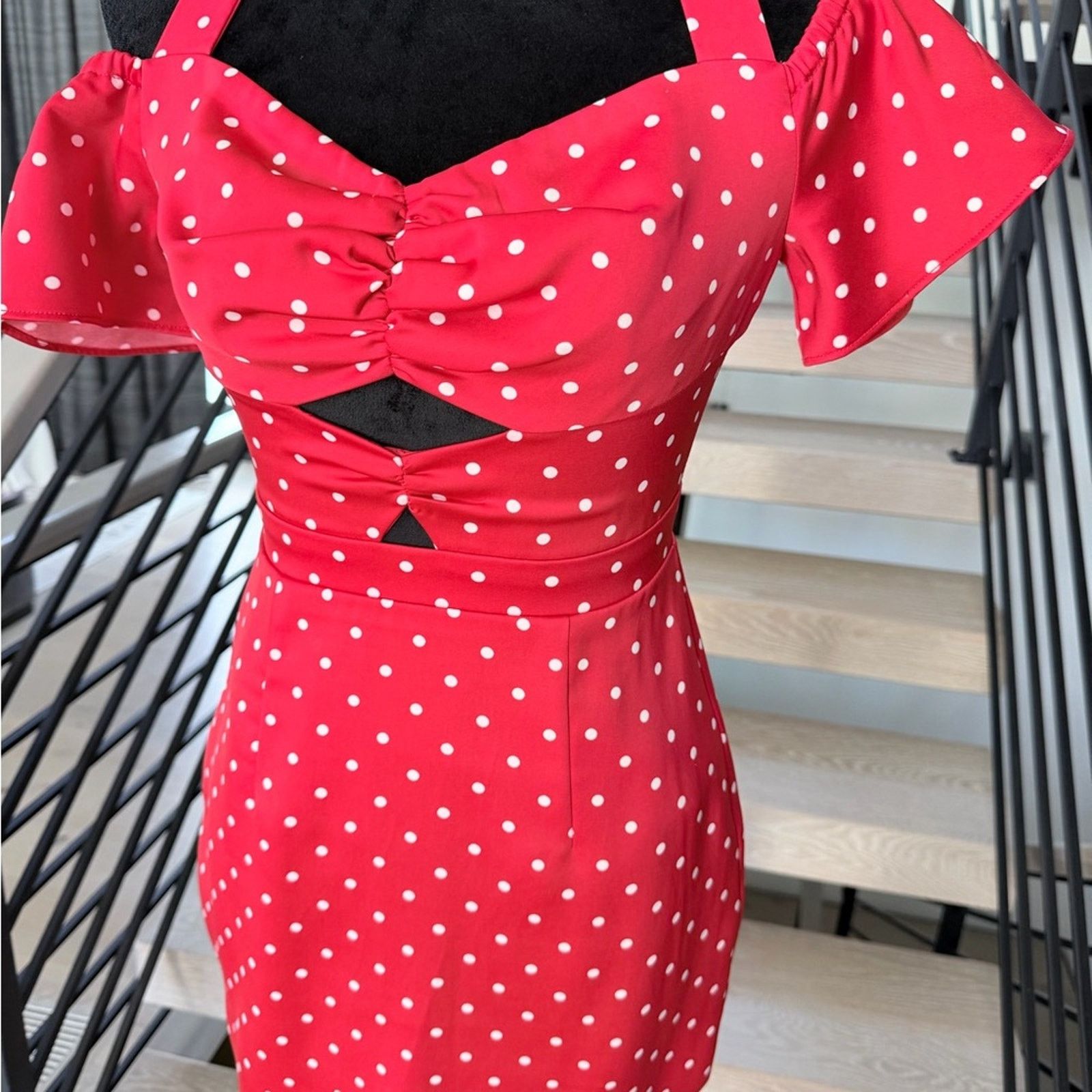 Other New Y2K Retro Vintage Red Polka Dot Off-Shoulder Dress S Size S / US 4 / IT 40 - 8 Thumbnail