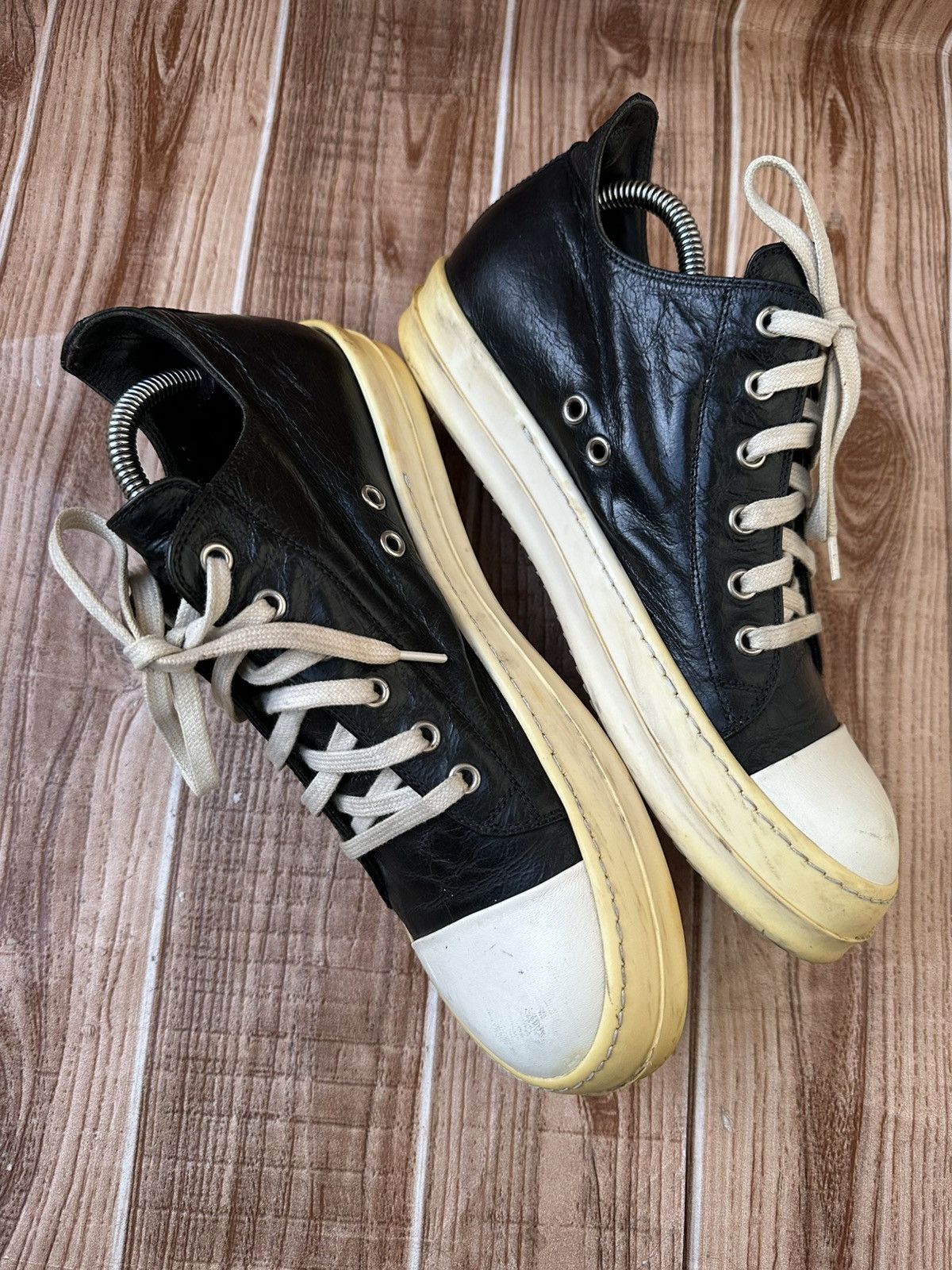 Rick Owens Rick Owens Ramones Mainline Distressed Black Leather Lowtops Size US 8.5 / EU 41-42 - 8 Thumbnail