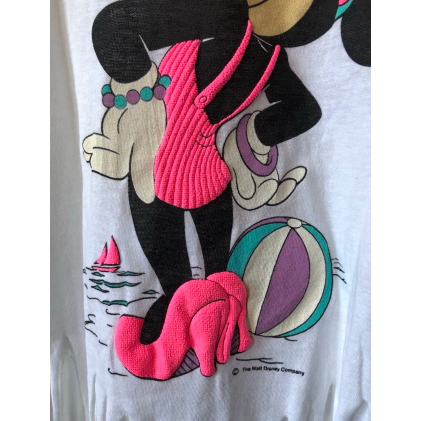 Vintage VINTAGE Minnie Mouse Ohio Fringe T-Shirt Womens OSFA White 90s Disney USA Made Deadstock NWOT Sherry Fringe Sleeve Graphic Print Size ONE SIZE - 4 Thumbnail