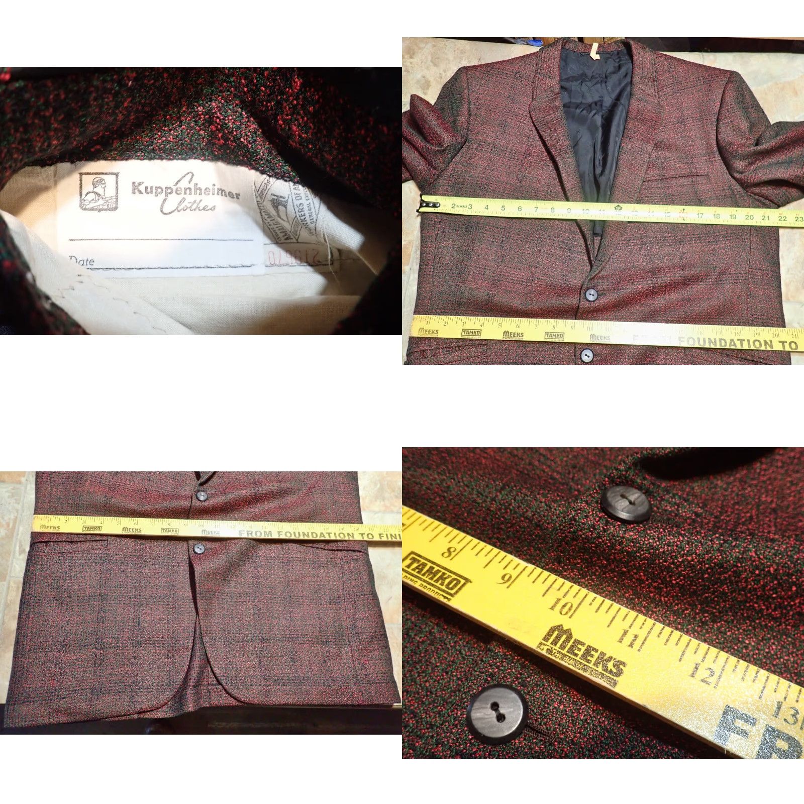 Vintage VINTAGE Kuppenheimer Blazer Mens 40 Red Black Green Check Plaid Wool 2-Button Blazer Size 40R - 8 Thumbnail