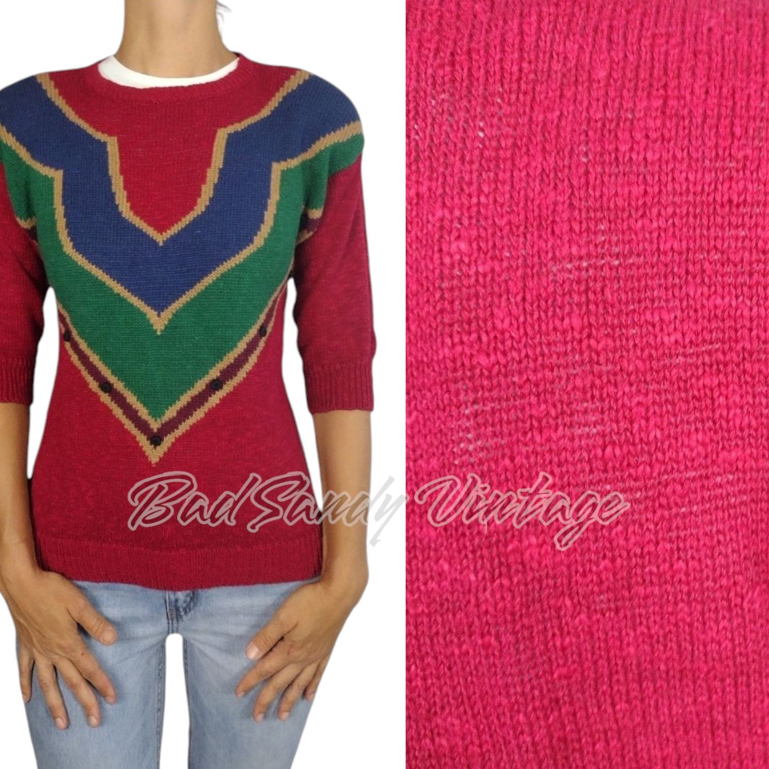 Vintage Vintage Round Neck Jewel Tone Sweater Size S / US 4 / IT 40 - 1 Thumbnail