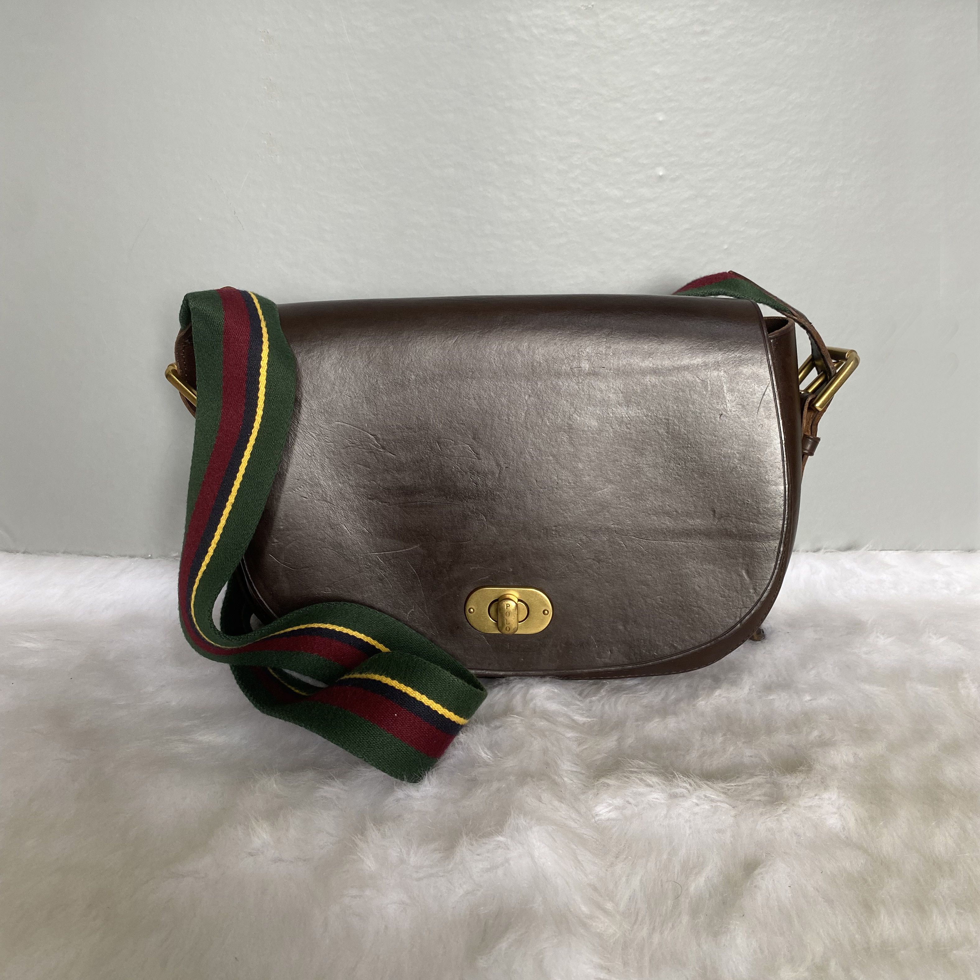 POLO RALPH LAUREN Rare Vintage Brown Leather Crossbody Bag