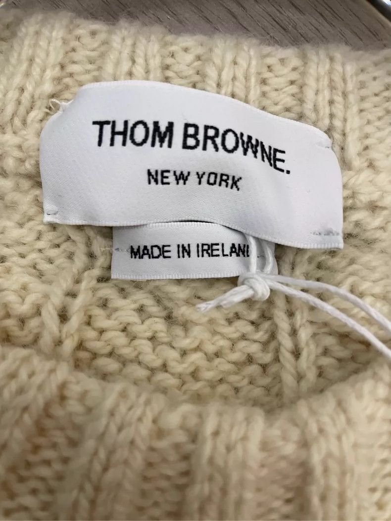 Thom Browne Thom browne Beige striped four-striped wool round-neck swea Size US XL / EU 56 / 4 - 5 Thumbnail