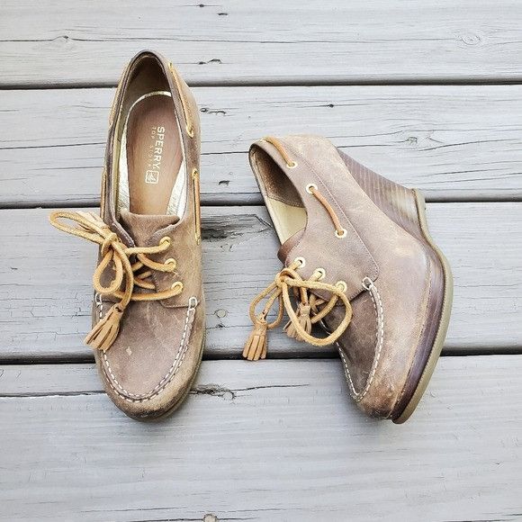 Sperry Sperry Top-Sider Seabourn Distressed Brown Oil Leather Wedge Size US 8 / IT 38 - 2 Thumbnail