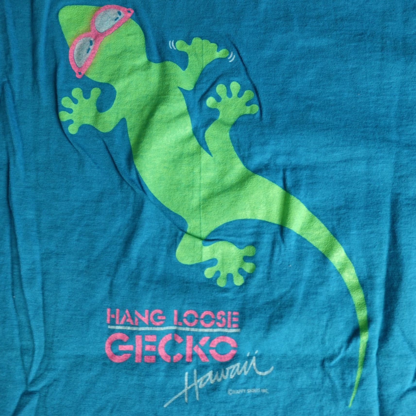 Hanes VINTAGE Hang Loose Hawaii Shirt Medium Blue Double Sided Gecko Crew Neck Short Sleeve Hanes T-Shirt Mens M Blue 1990s Size US M / EU 48-50 / 2 - 2 Thumbnail