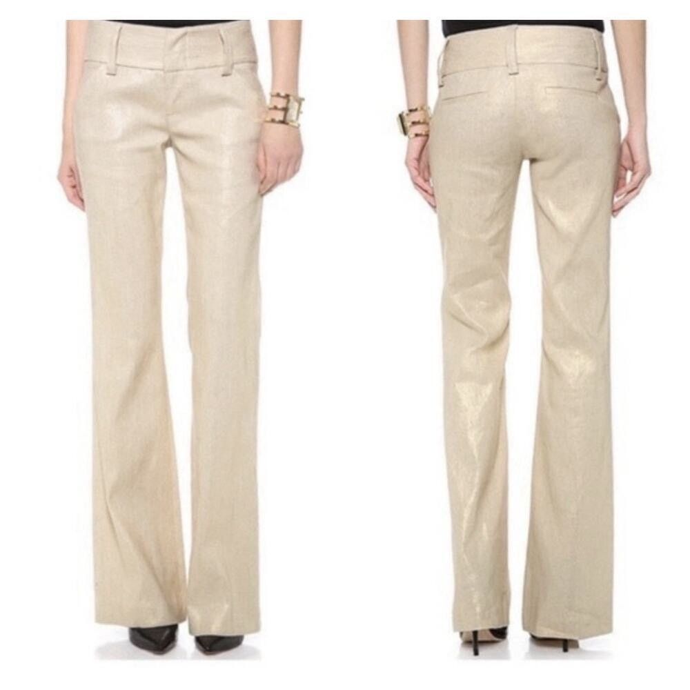 Alice + Olivia Alice + Olivia Pants Gold Metallic Linen Bootcut Flare 10 Size 32" / US 10 / IT 46 - 1 Thumbnail