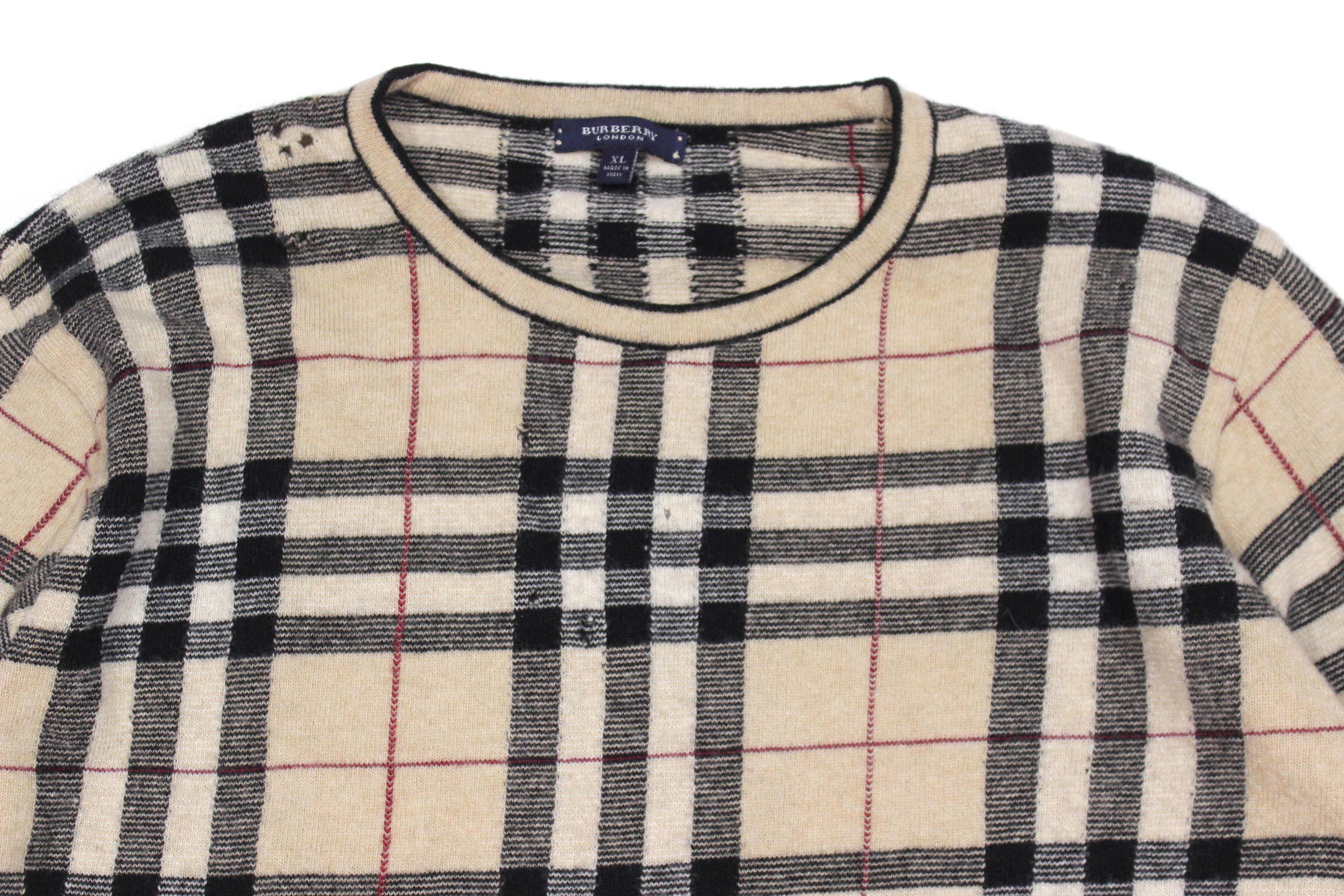 Burberry 00S Nova Check Distressed Wool Knit Vintage Size US XL / EU 56 / 4 - 3 Thumbnail