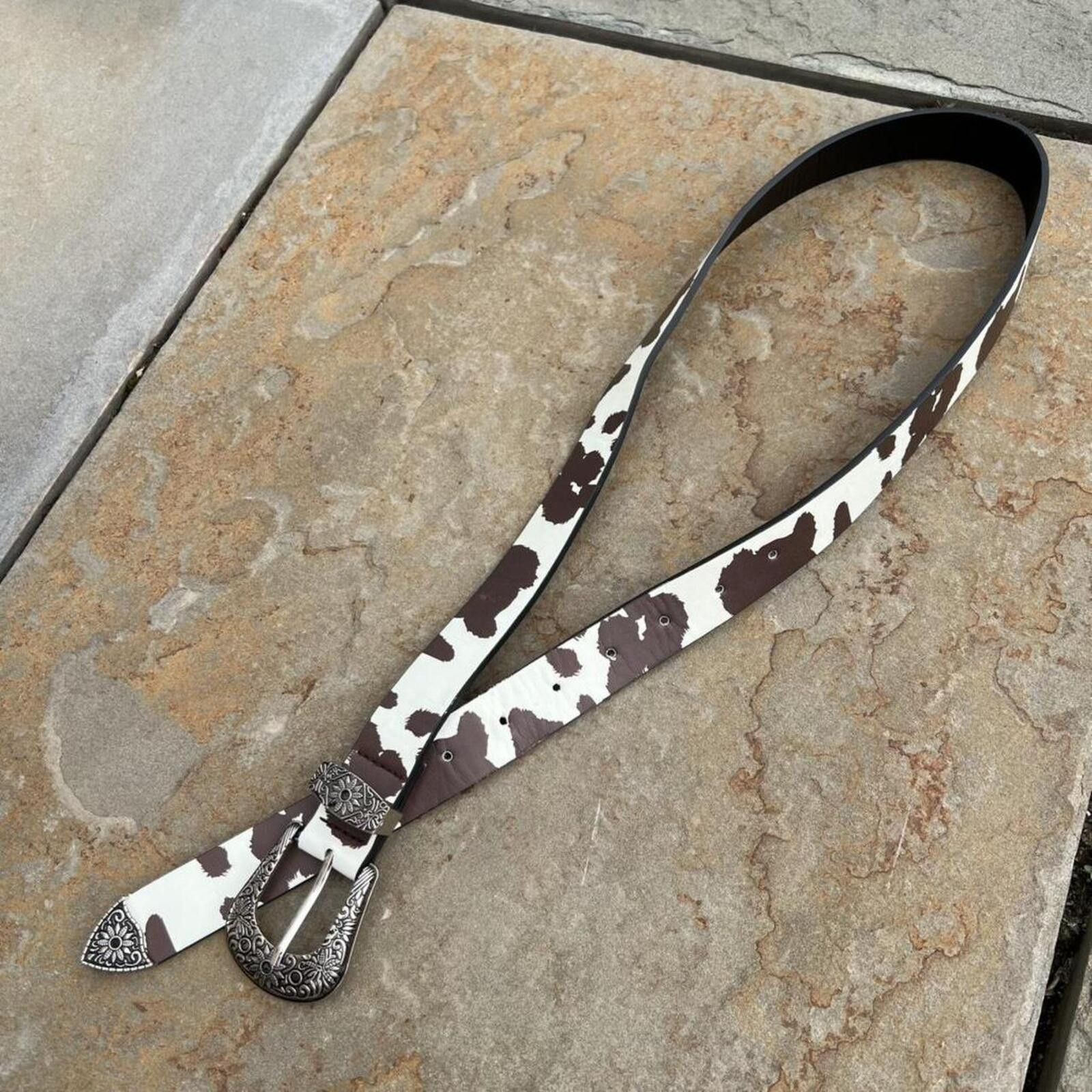 Other Y2K Western Cow Animal Print Faux Leather Metal Tip Belt Size ONE SIZE - 1 Thumbnail