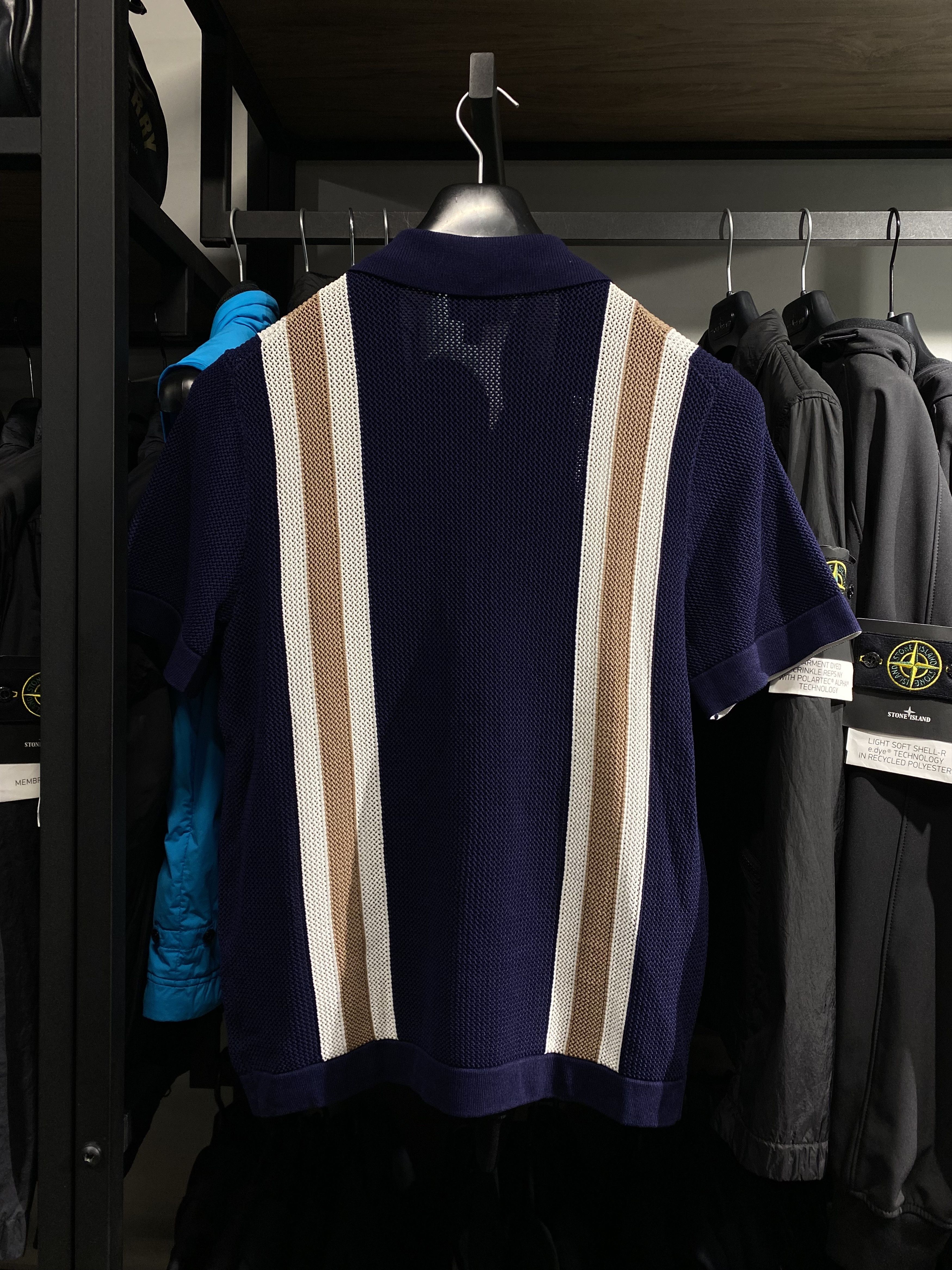REISS CHÉ KNITTED CONTRAST STRIPE CUBAN COLLAR SHIRT