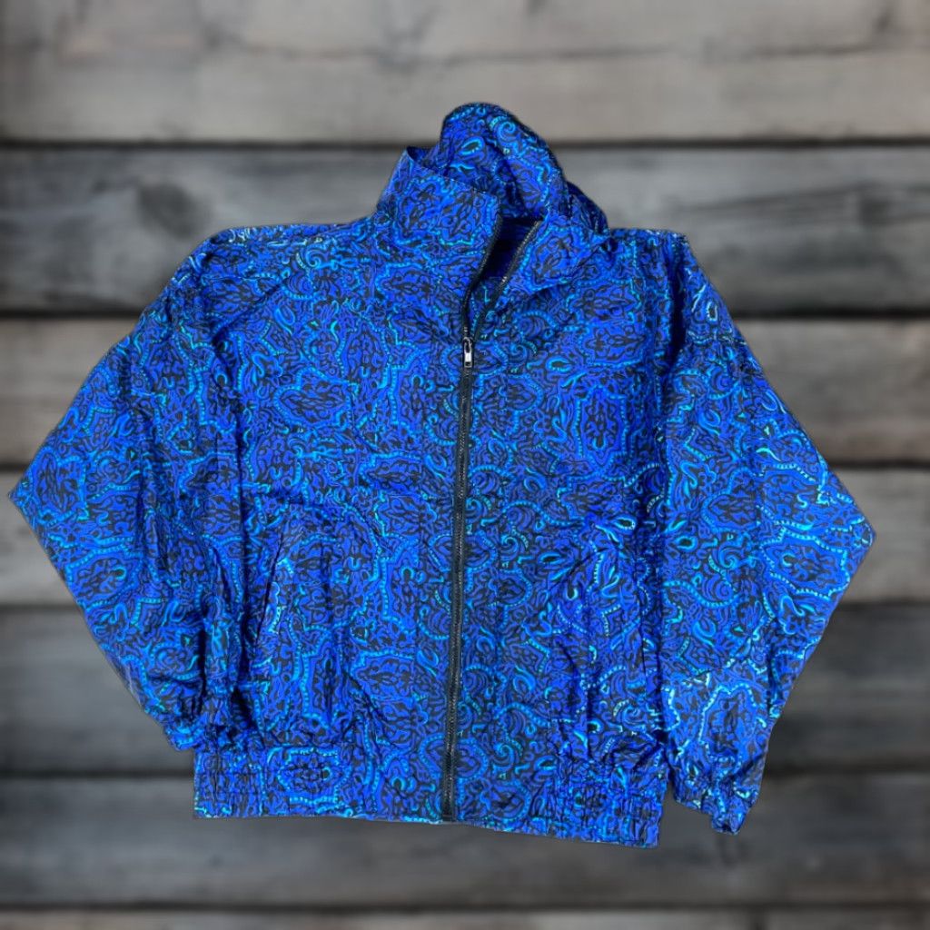 Vintage VTG 90s Geometric Paisley Boxy Fit Full-Zip Windbreaker Jacket Surf Skate L-XL Mens Blue Size US L / EU 52-54 / 3 - 1 Thumbnail
