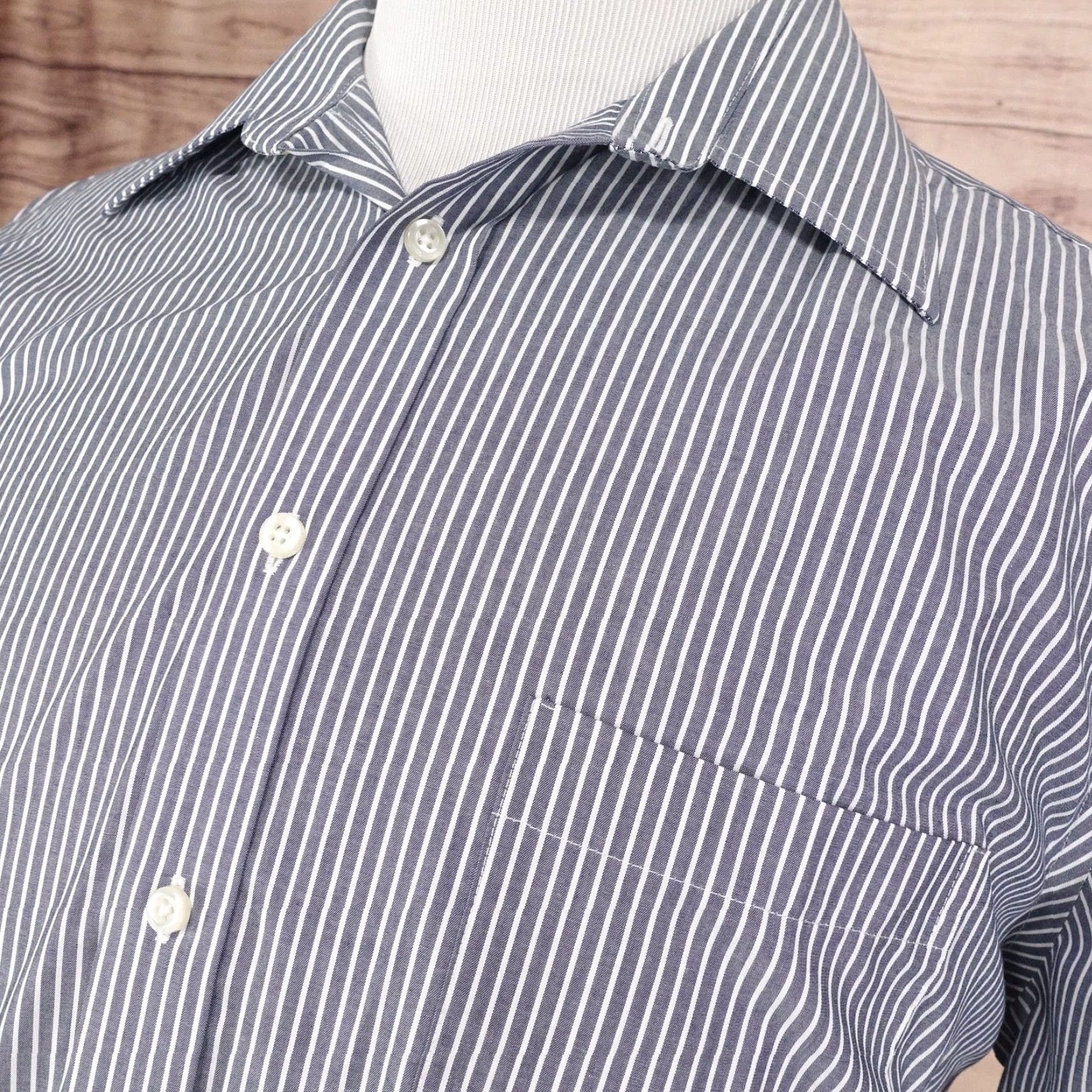 Stafford Stafford Shirt Mens 17 32-33 Blue White Stripe Fitted Performance Super Dress Shirt Size 46R - 2 Thumbnail