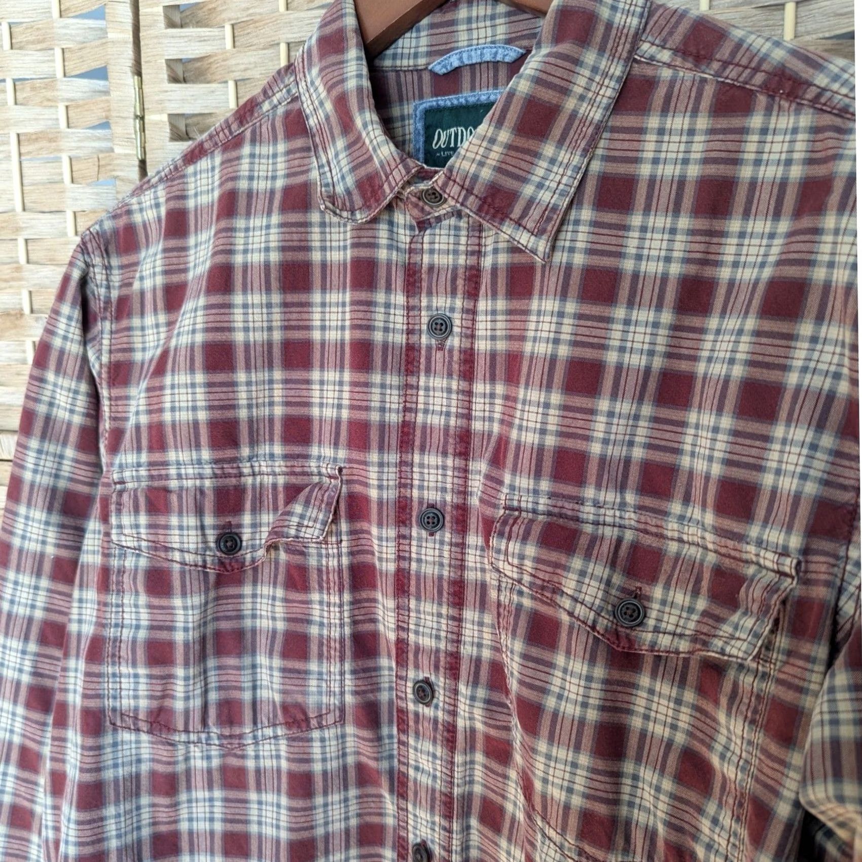 Alife Outdoor Life Plaid Shirt Mens M Red Tan 100% Cotton Button-Up Long Sleeve Collared Wool? actually cotton Size US M / EU 48-50 / 2 - 2 Thumbnail