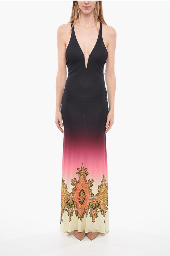 image of Etro Gradient Longline Dress With Paisley Print in Black, Women's (Size Medium)