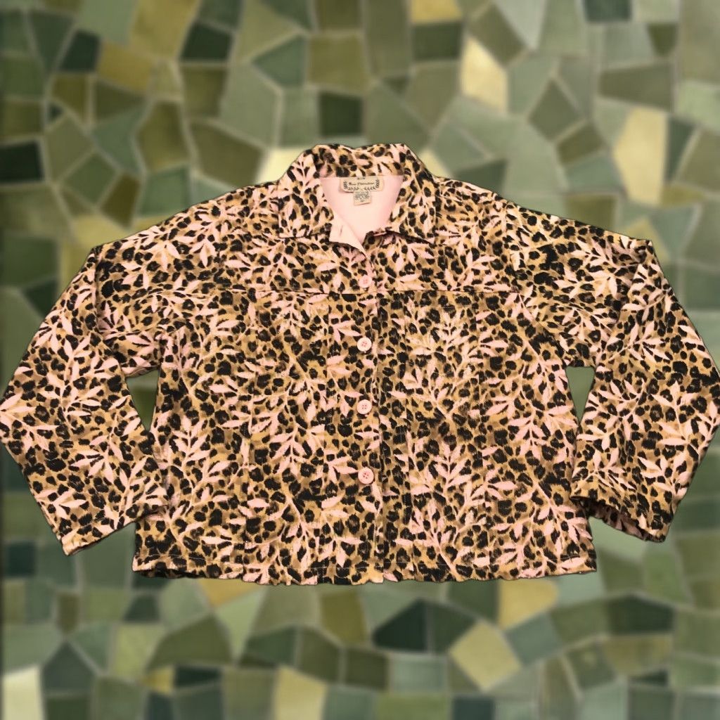 Vintage New Directions Blazer Shirt Womens XL Pink Leopard Twill Beaded Button Down Size XL / US 12-14 / IT 48-50 - 1 Thumbnail