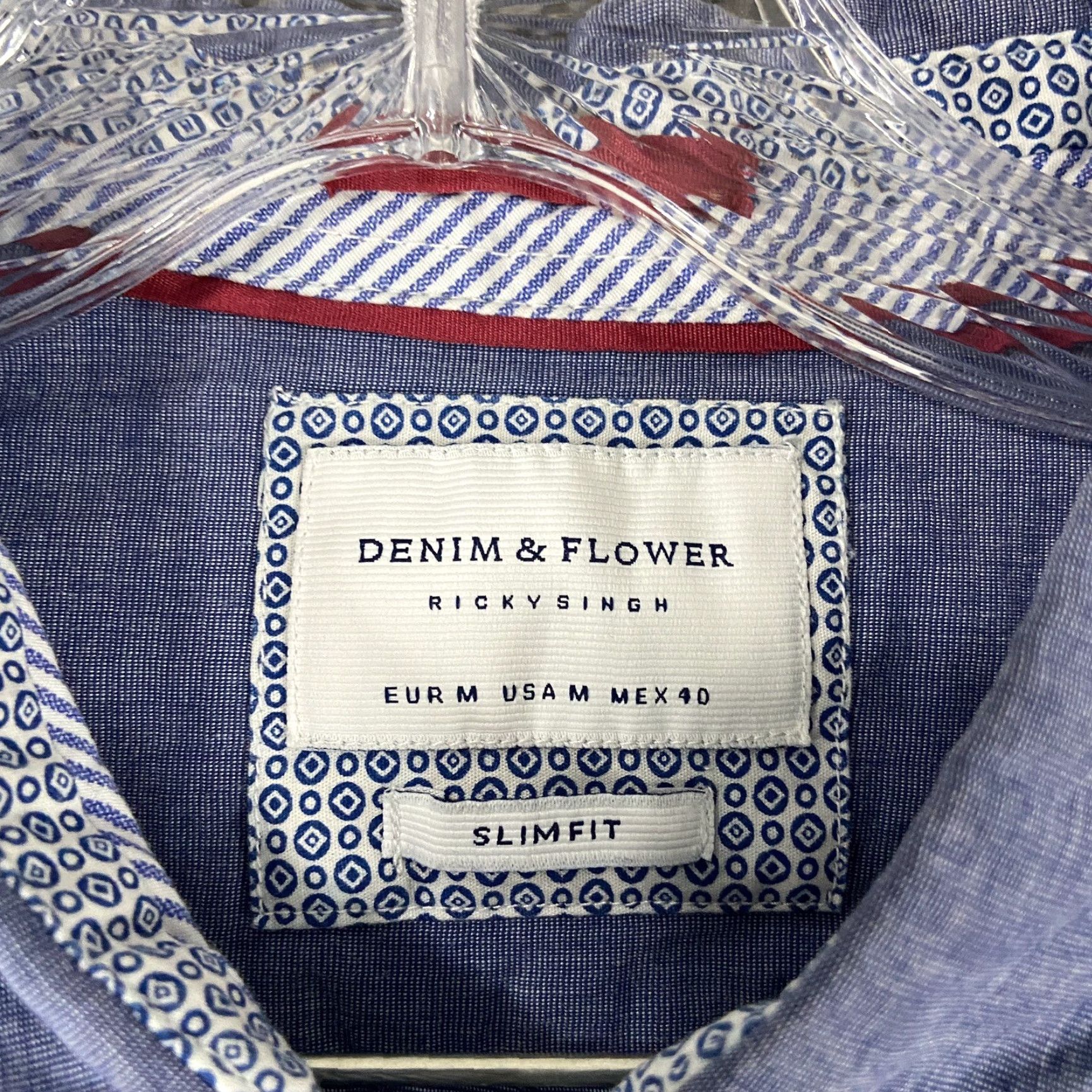 Denime DENIM & FLOWER Button-Up Shirt Men M Long Sleeve Blue Floral Back Color Change Fabric Denim Mens M Blue Floral Shirt Size US M / EU 48-50 / 2 - 6 Thumbnail