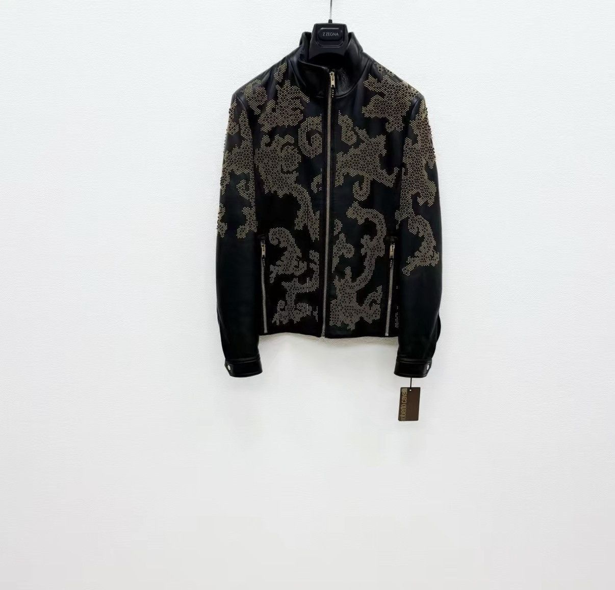 Roberto Cavalli Black Studded Pattern Leather Jacket Size S Size US S / EU 44-46 / 1 - 1 Thumbnail