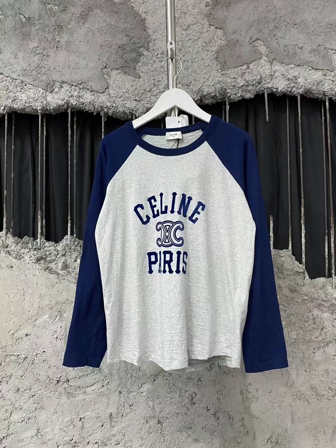 Celine Celine Blue Gray Triomphe Logo Raglan Long Sleeve Size US 26 / EU 42 - 1 Thumbnail