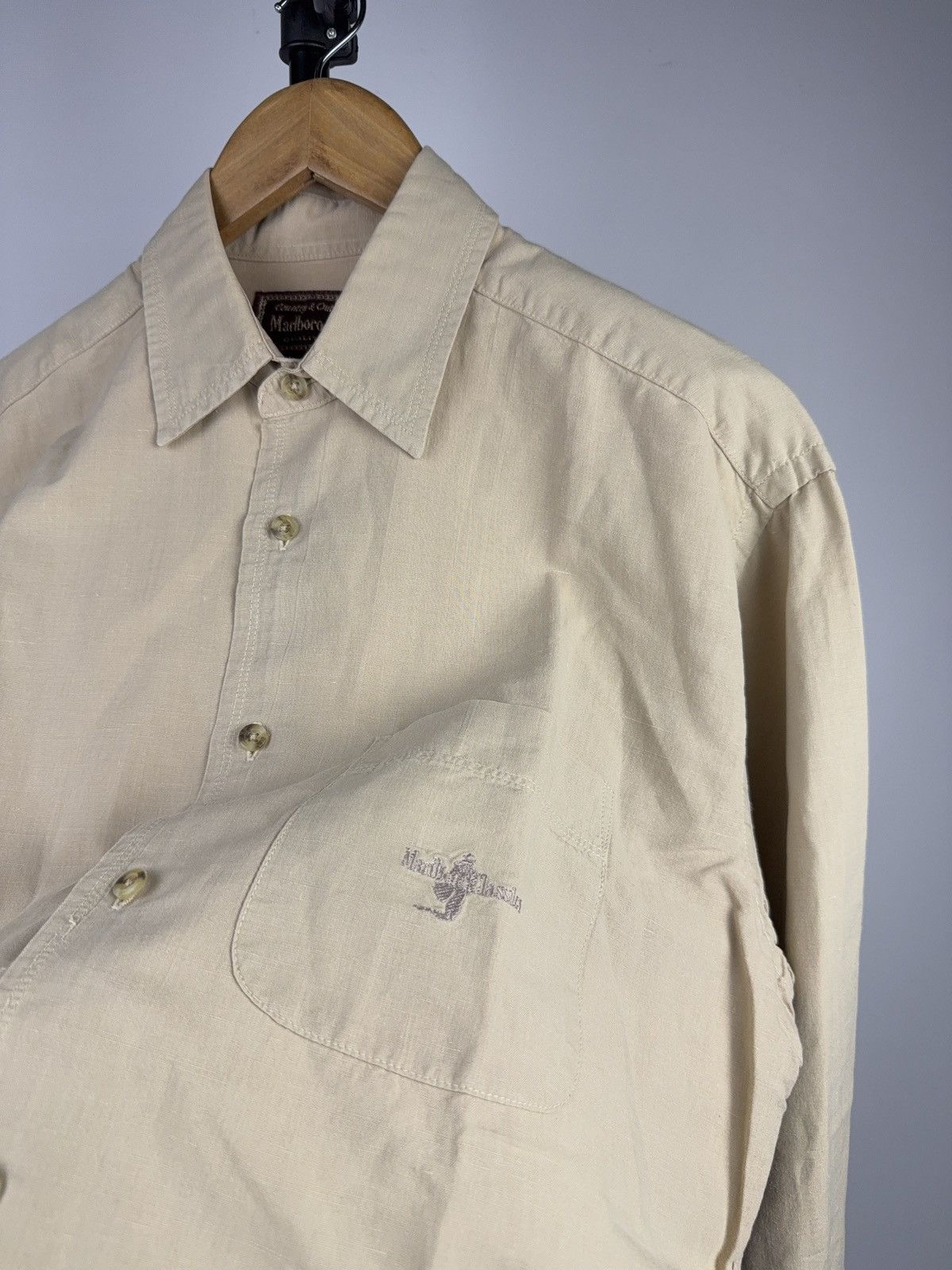 Marlboro Classics 90s Marlboro Classics Beige Linen Work Shirt Vintage L Size US L / EU 52-54 / 3 - 4 Thumbnail