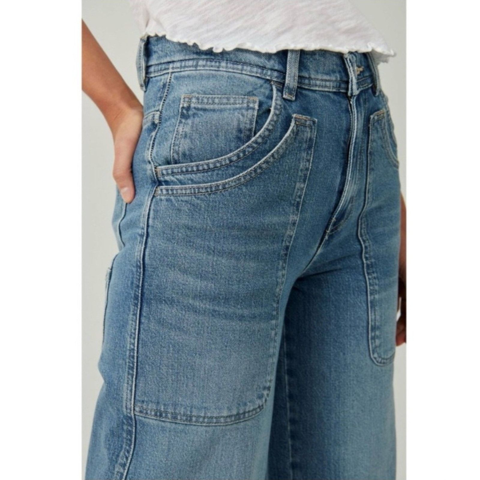 Free People We The Free Piper Mid-Rise Crop Wide-Leg Jeans 28 Size 28" / US 6 / IT 42 - 3 Thumbnail